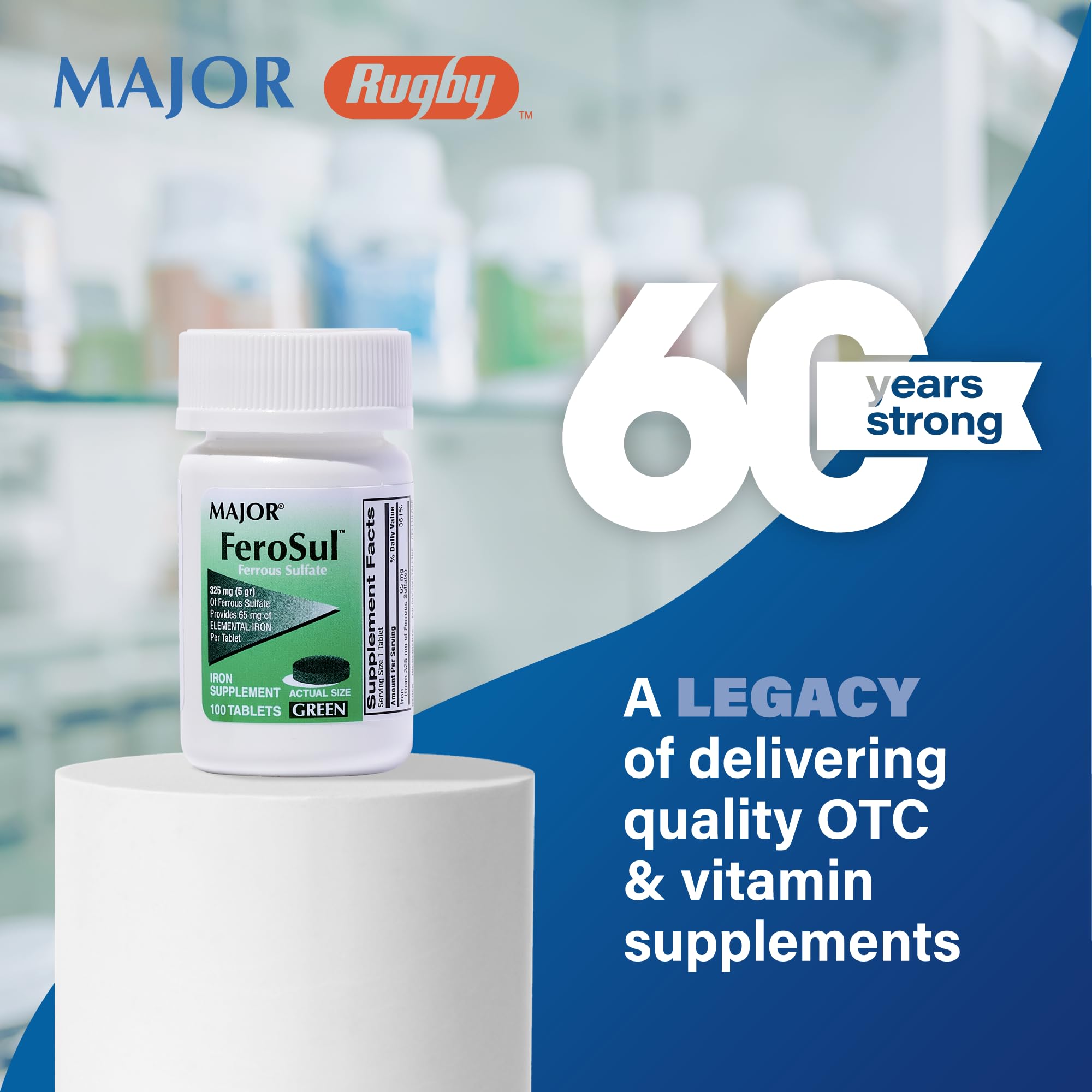 MAJOR Ferrous Sulfate Iron Tablets 325mg side view