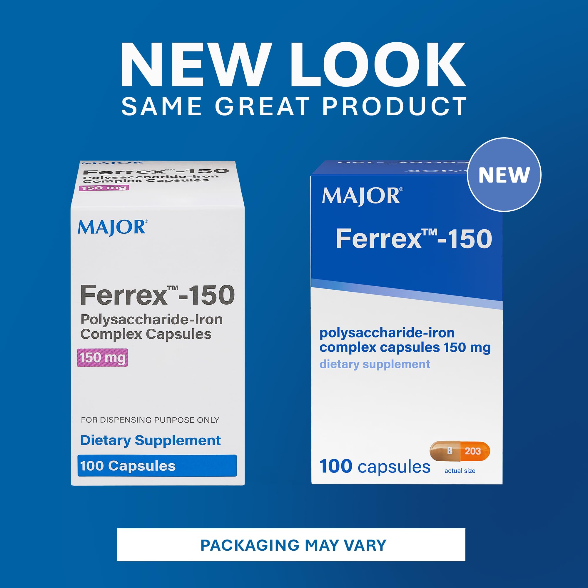 MAJOR Iron Supplement Capsules 150mg close-up of capsules