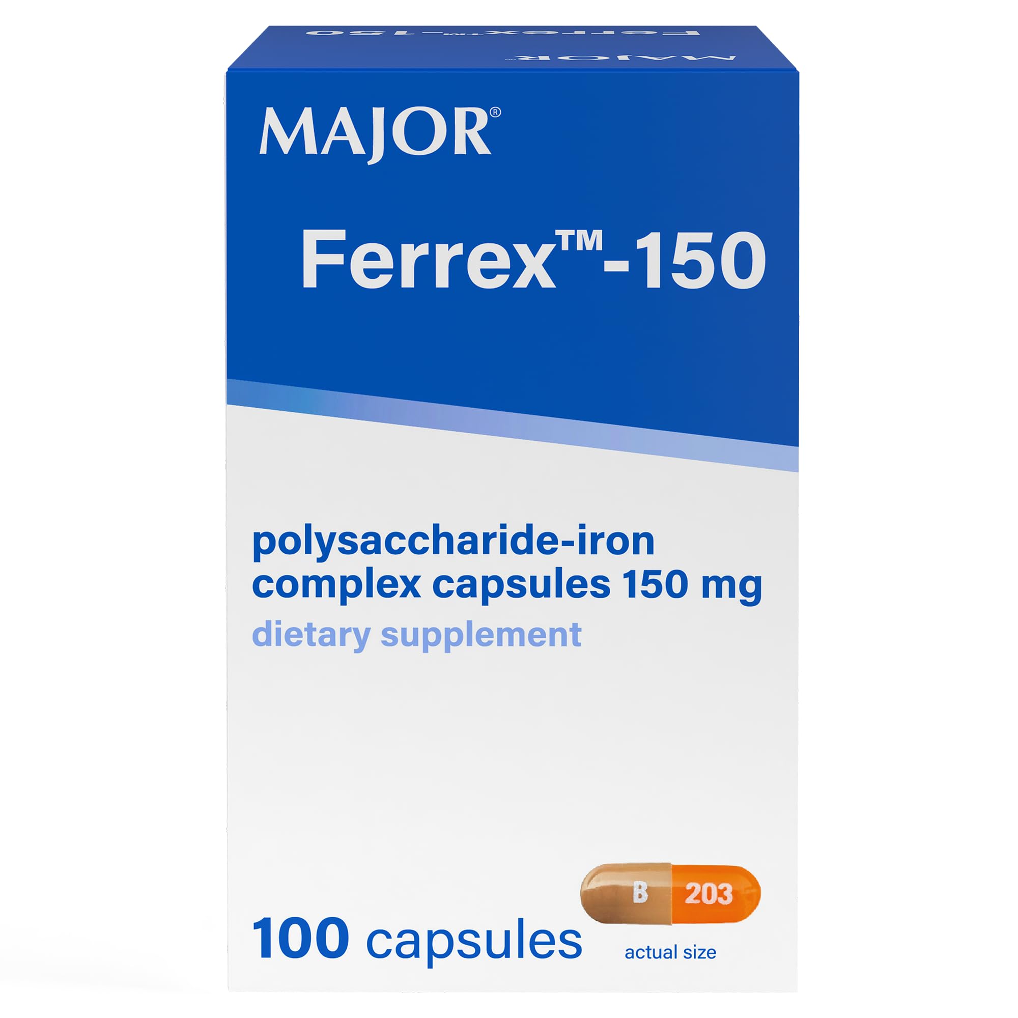 MAJOR Iron Supplement Capsules 150mg front view packaging