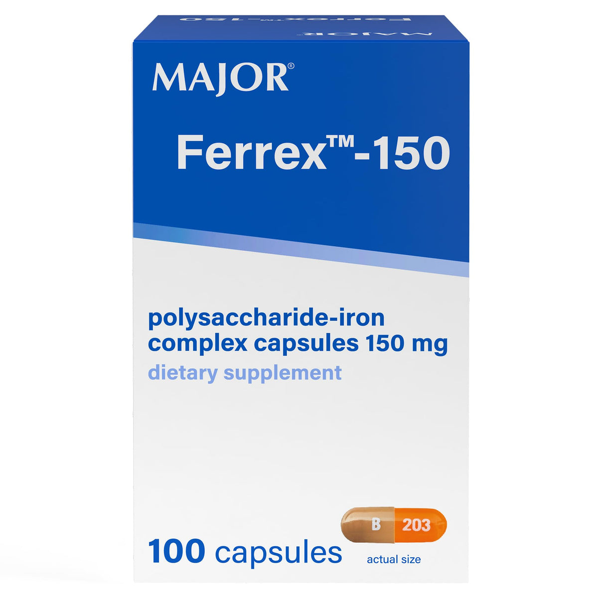 MAJOR Iron Supplement Capsules 150mg front view packaging