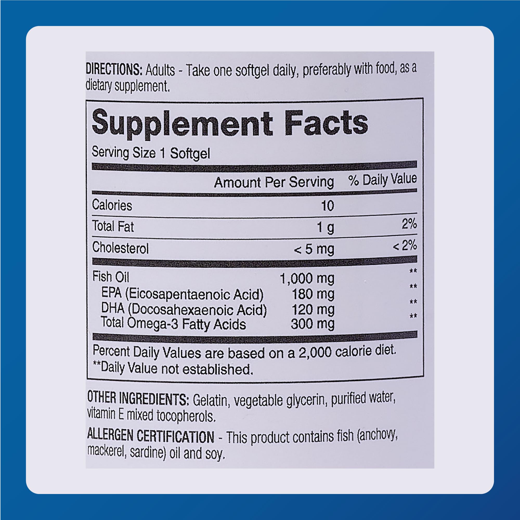 MAJOR Omega-3 Fish Oil 1000mg softgel with dosage instructions