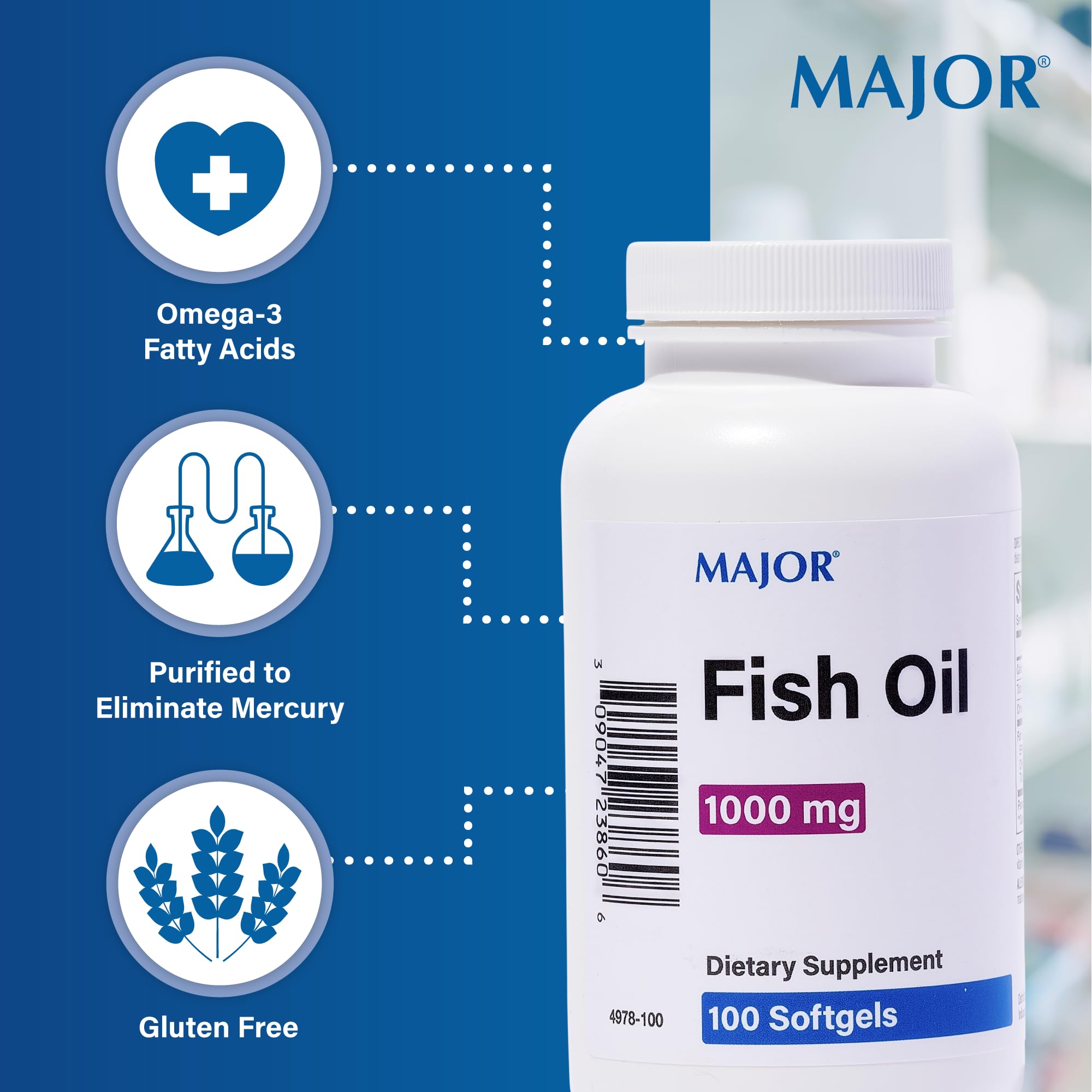 MAJOR Omega-3 Fish Oil Softgels 1000mg side view