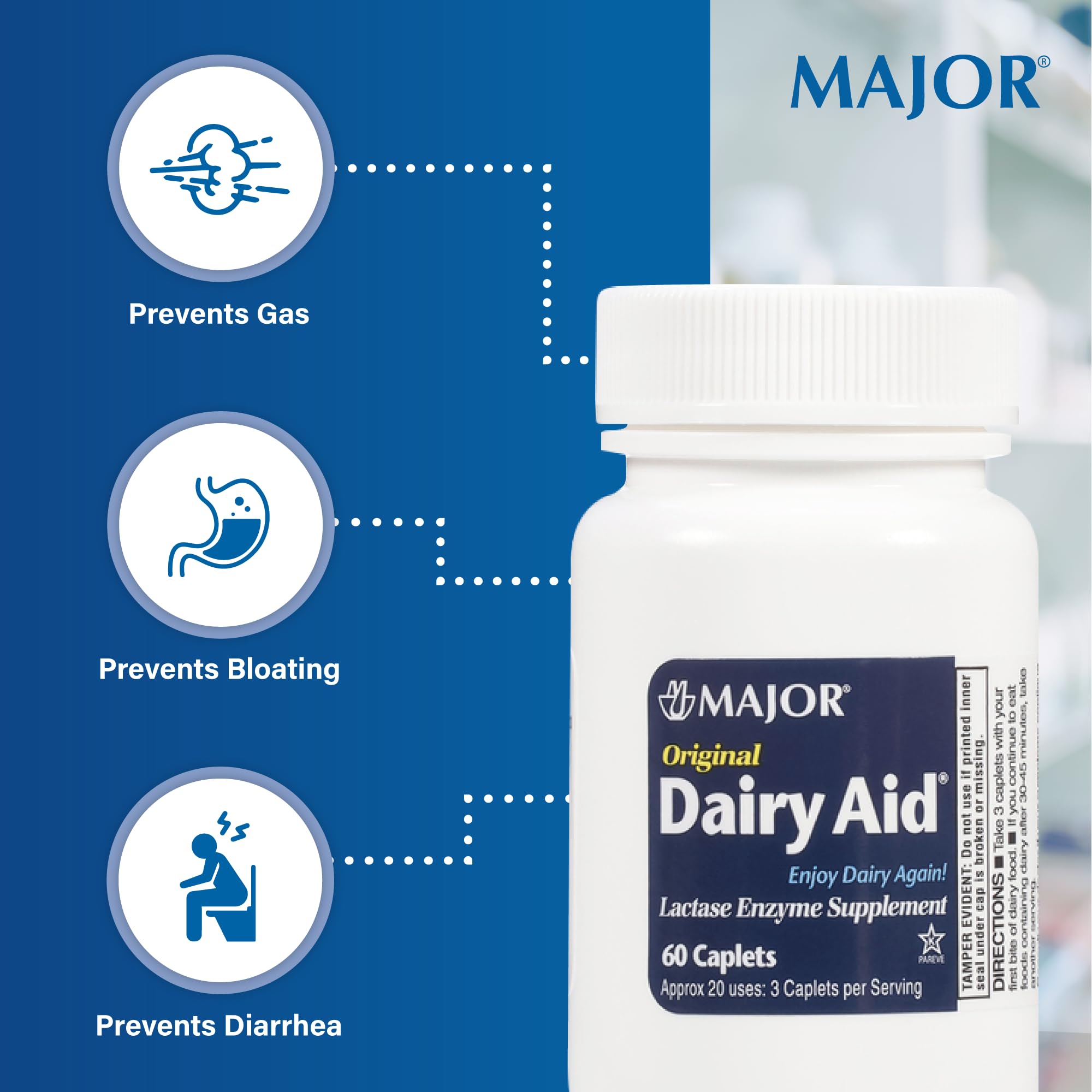 MAJOR Original Dairy Aid packaging with dosage instructions