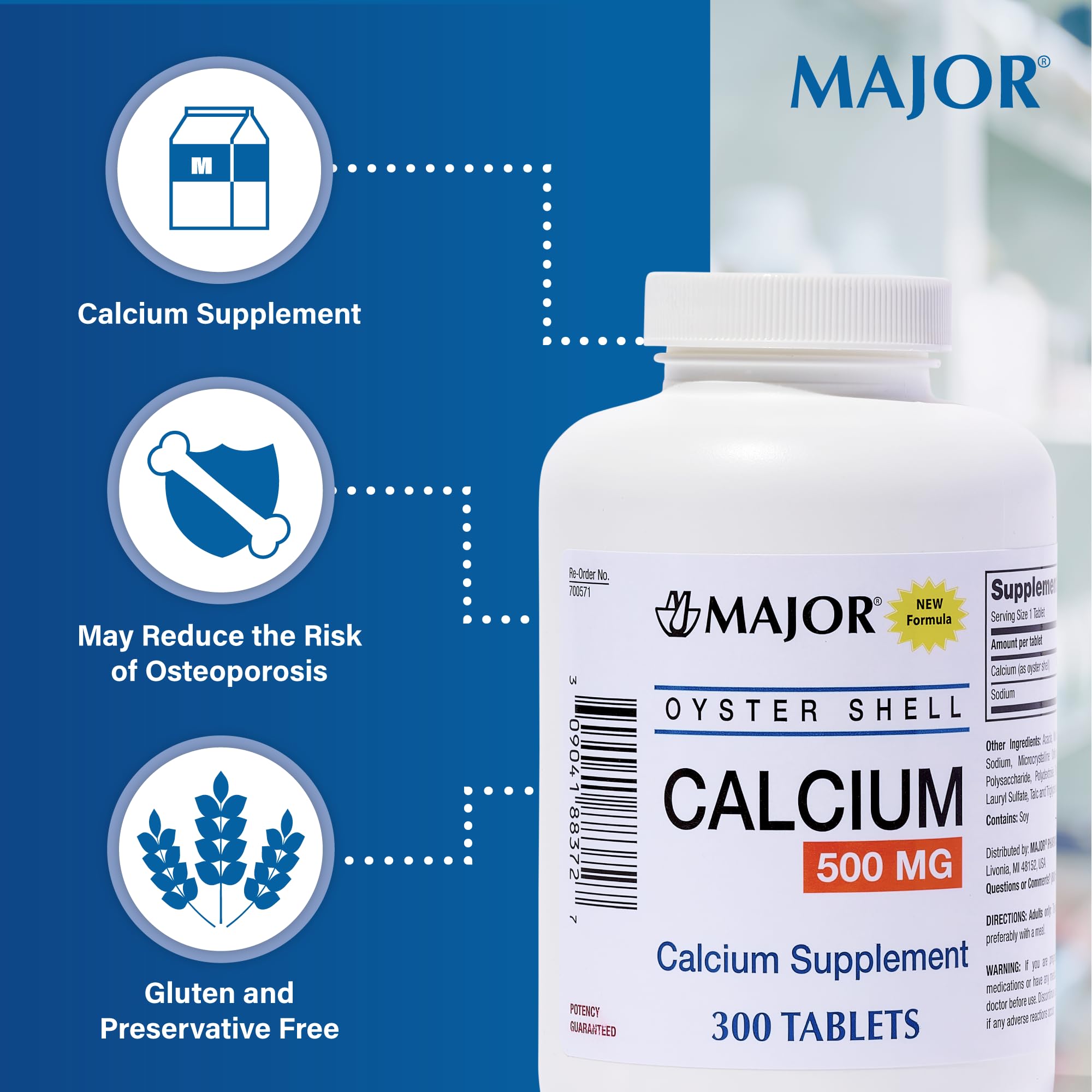 MAJOR Oyster Shell Calcium 500 mg Tablets packaging