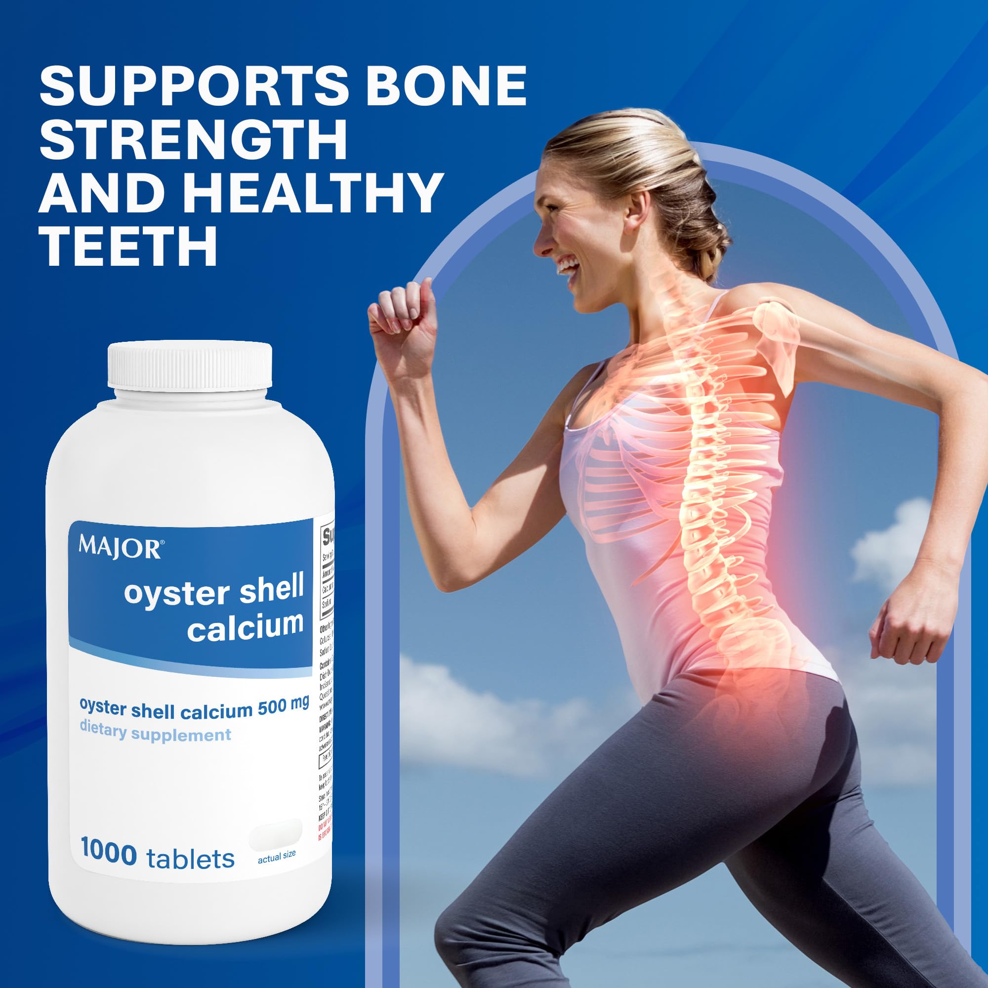 MAJOR Oyster Shell Calcium Tablets 500mg bottle with cap open