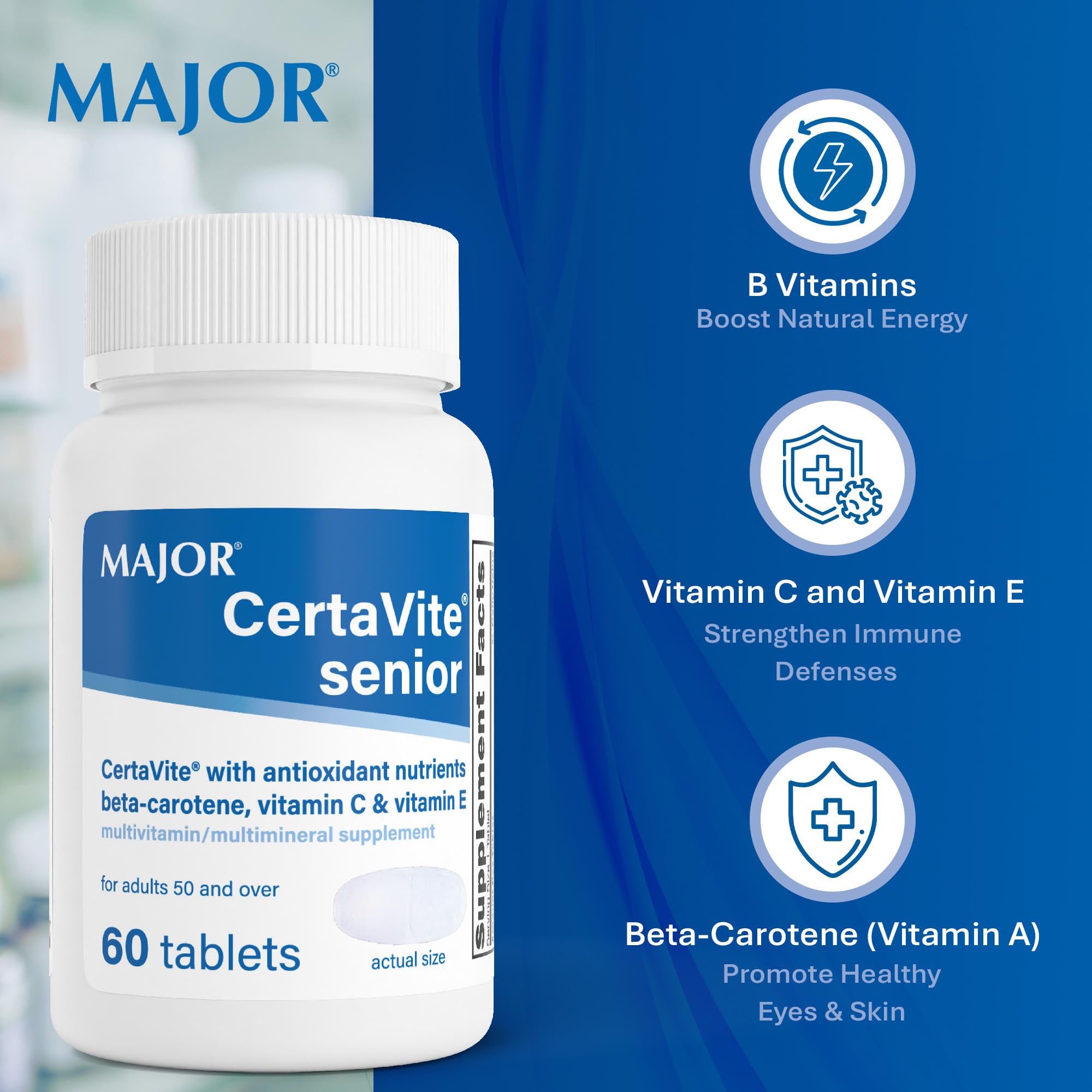 MAJOR Senior Multivitamin with a measuring spoon for dosage