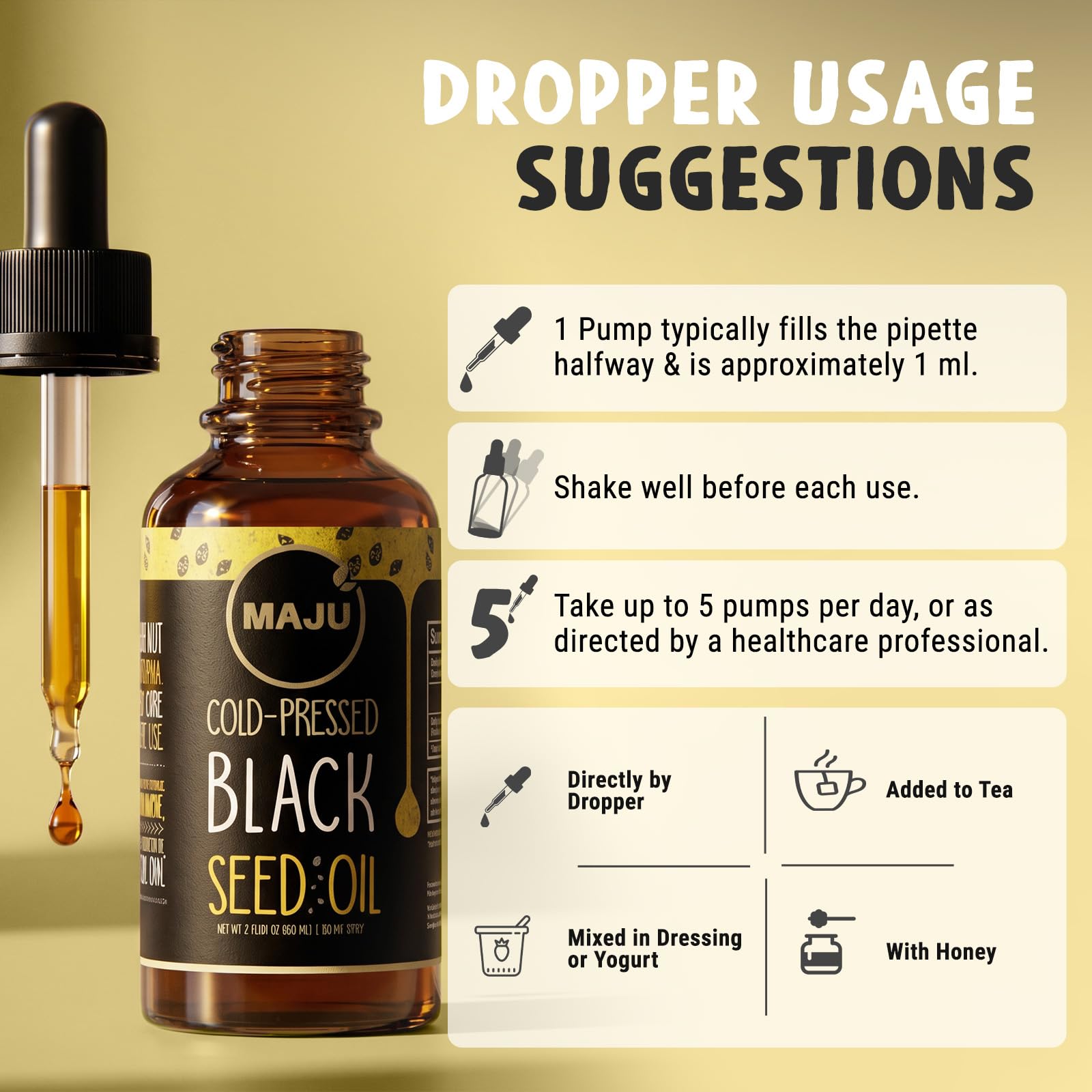 Maju Superfoods Black Cumin Seed Oil 75g on wooden table