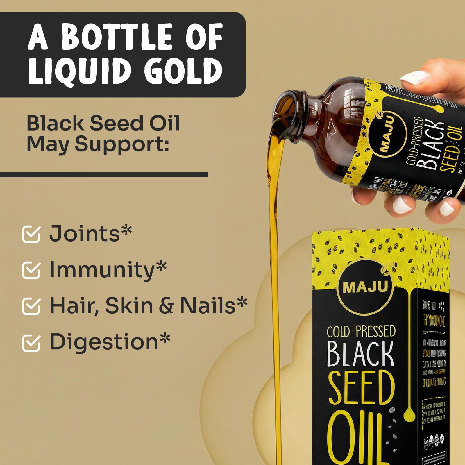 Maju Superfoods Black Seed Oil 227g with measuring spoon