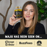 Maju Superfoods Black Seed Oil Gummies displayed with a spoonful of gummies