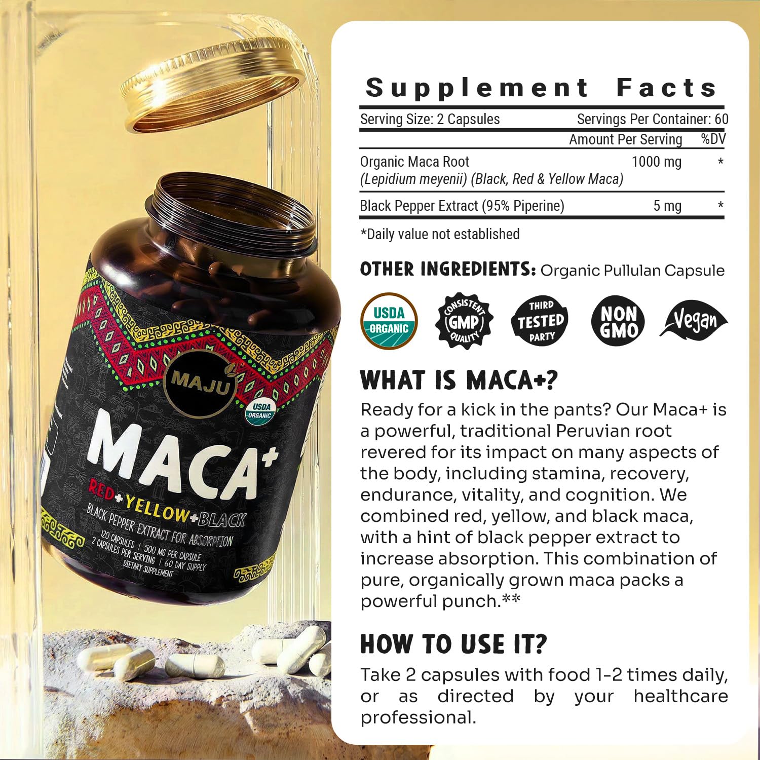 Maju Superfoods Maca Capsules 100g lifestyle scene