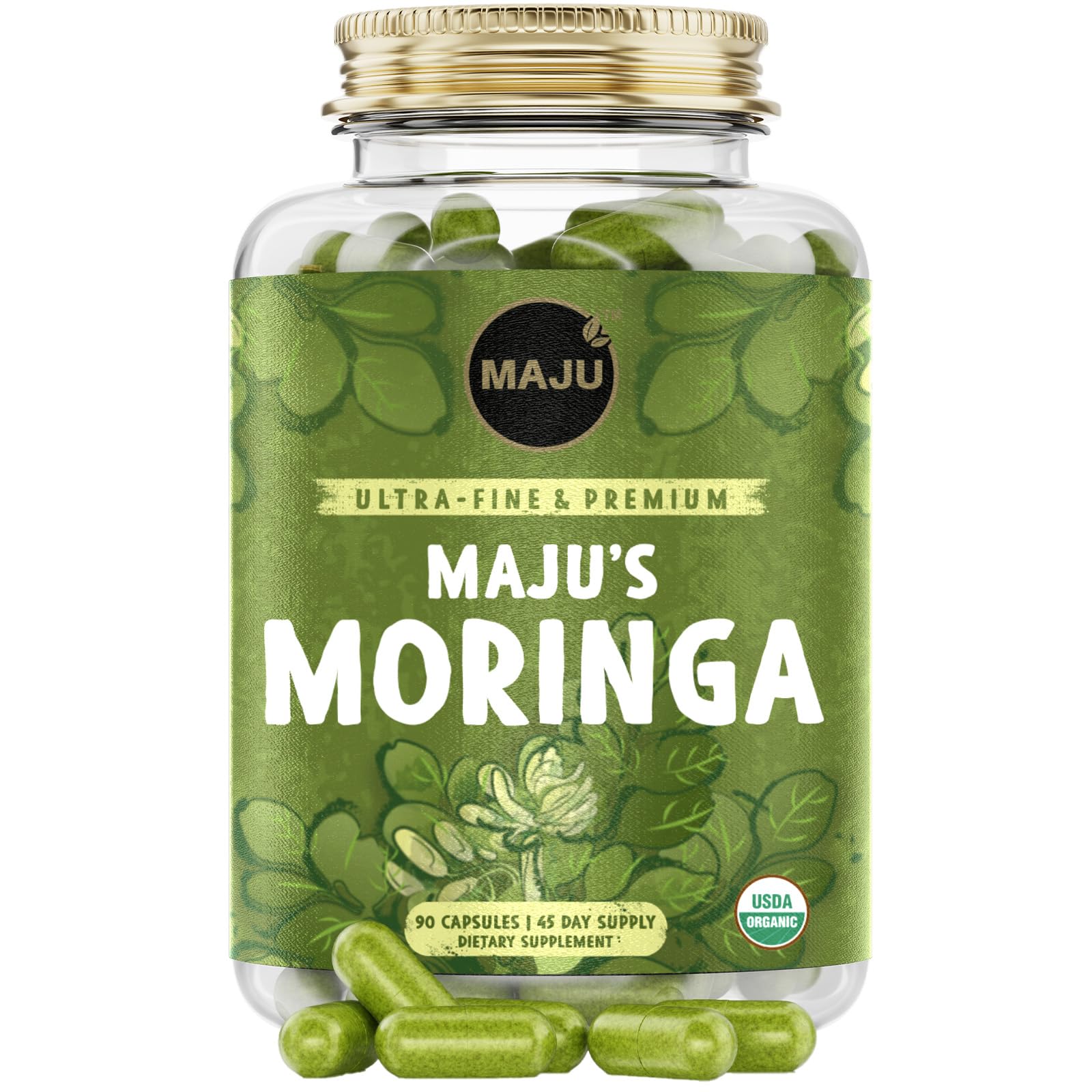 Maju Superfoods Moringa Capsules front view with packaging