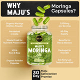 Maju Superfoods Moringa Capsules with fresh moringa leaves