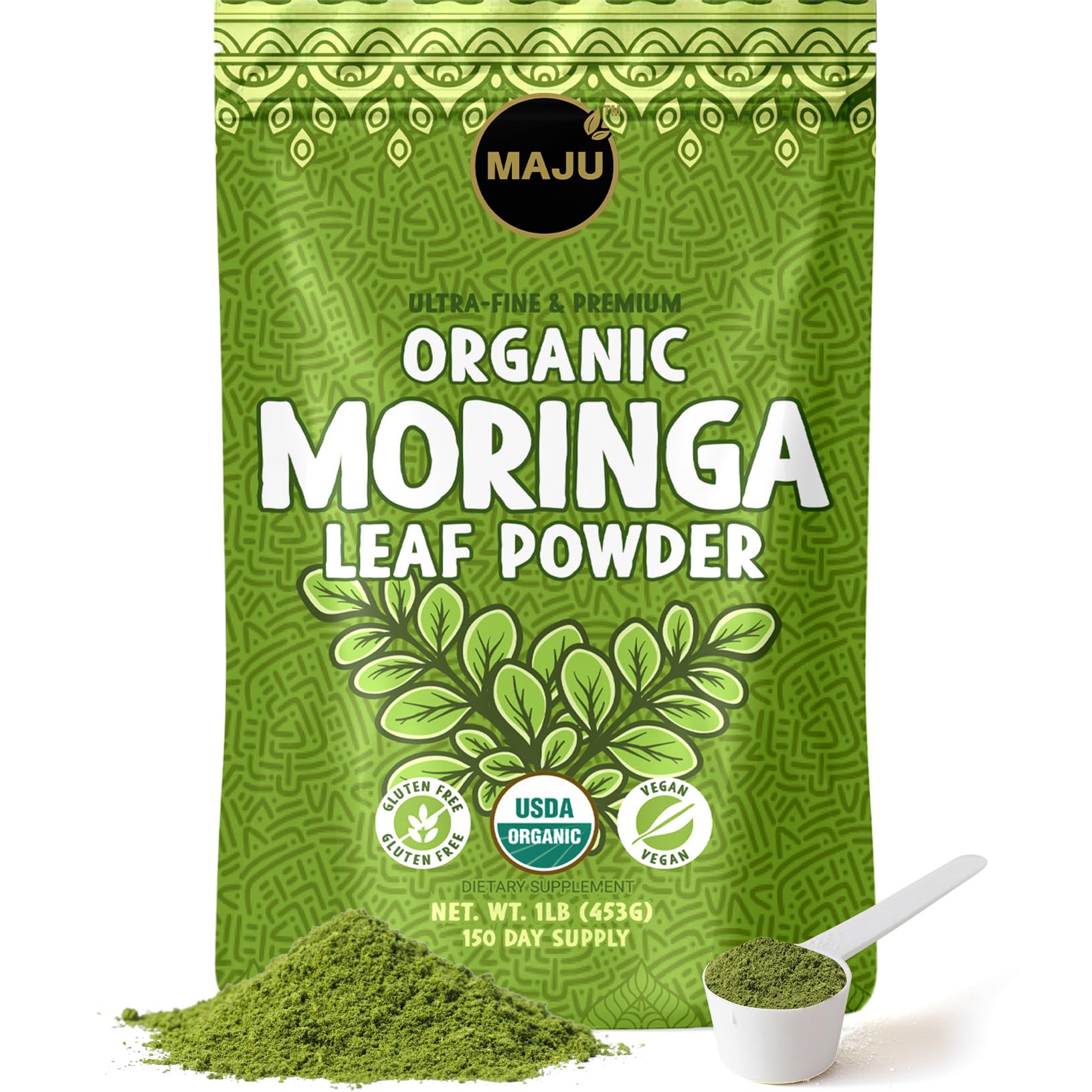 Maju Superfoods Moringa Powder 454g front view packaging