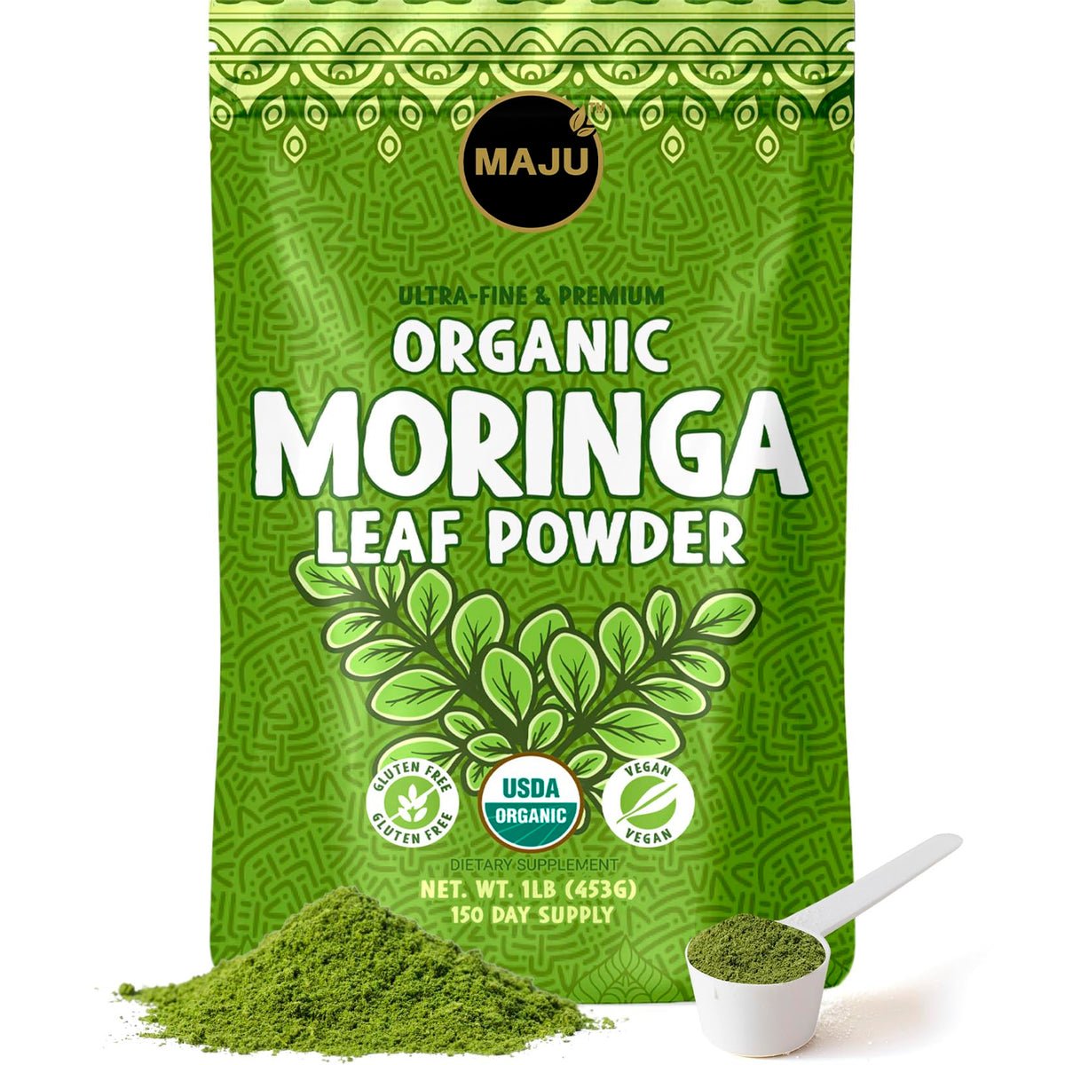 Maju Superfoods Moringa Powder 454g front view packaging