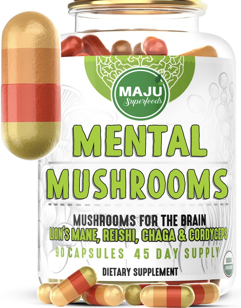 Maju Superfoods Mushroom Supplement 90 capsules front view
