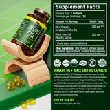 Maju Superfoods Oregano Oil & Black Seed Oil Capsules opened bottle