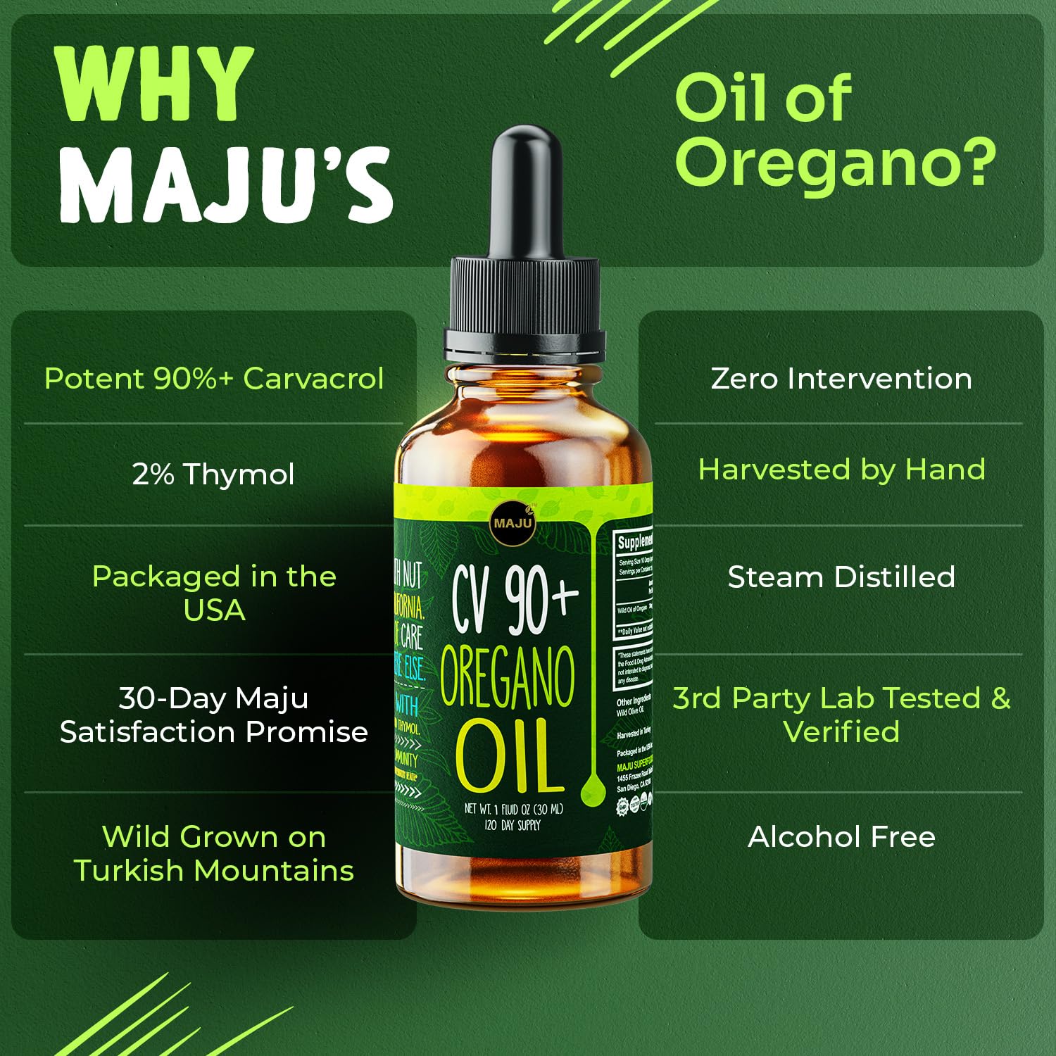 Maju Superfoods Oregano Oil Drops with olive oil background