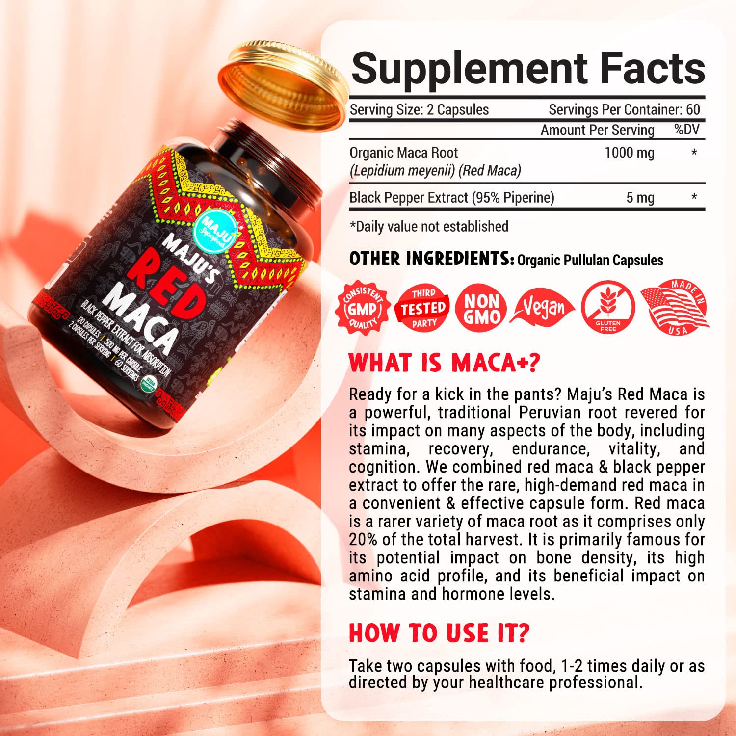 Maju Superfoods Organic Maca Root Capsules with black pepper extract
