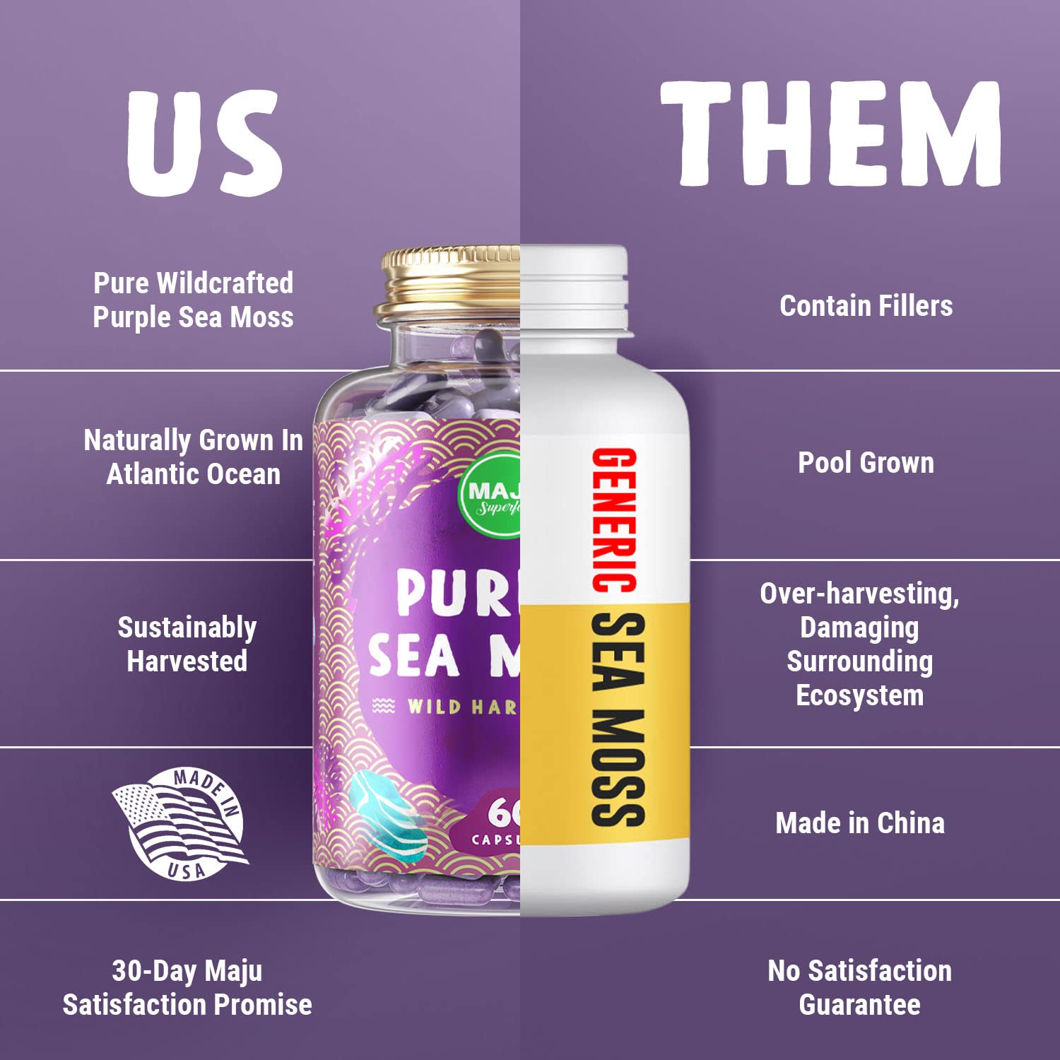 Maju Superfoods Purple Sea Moss Capsules close-up