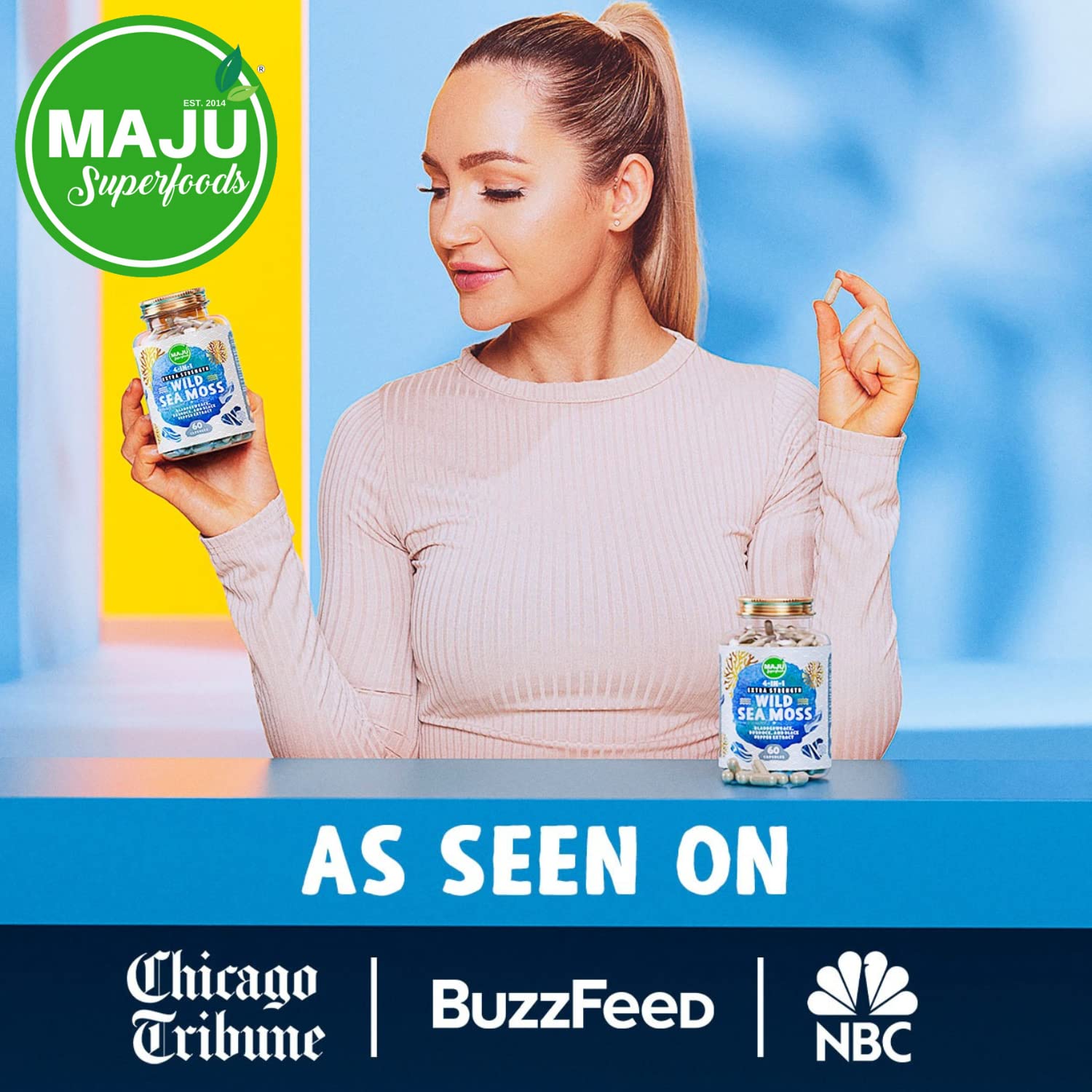 Maju Superfoods Sea Moss Capsules 30g with ingredients