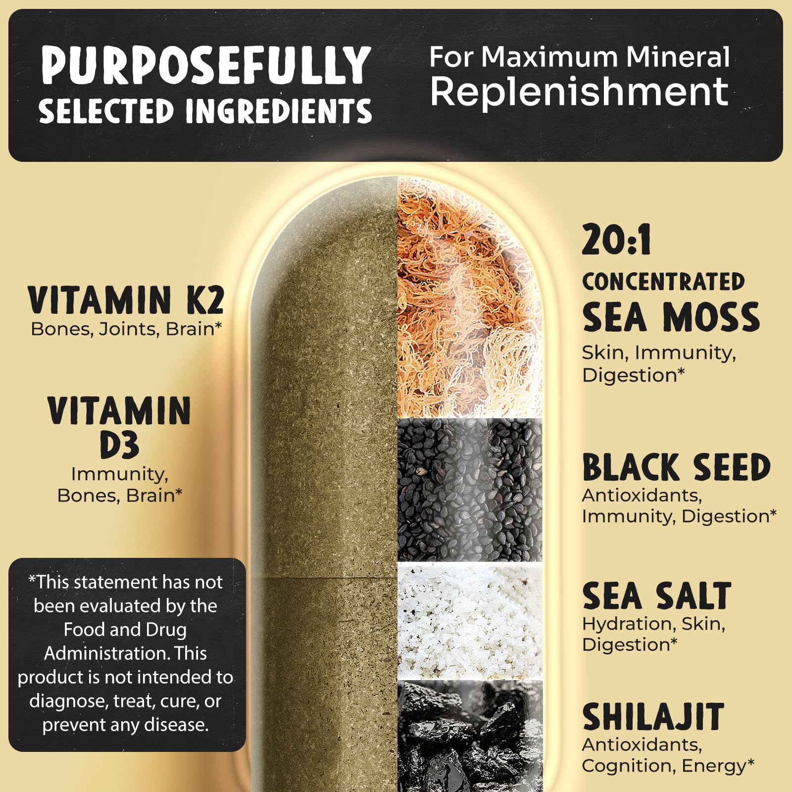 Maju Superfoods Sea Moss & Shilajit Capsules ingredients close-up