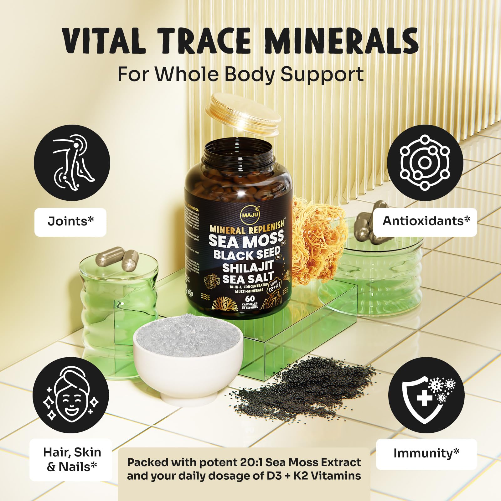 Maju Superfoods Sea Moss & Shilajit Capsules with packaging