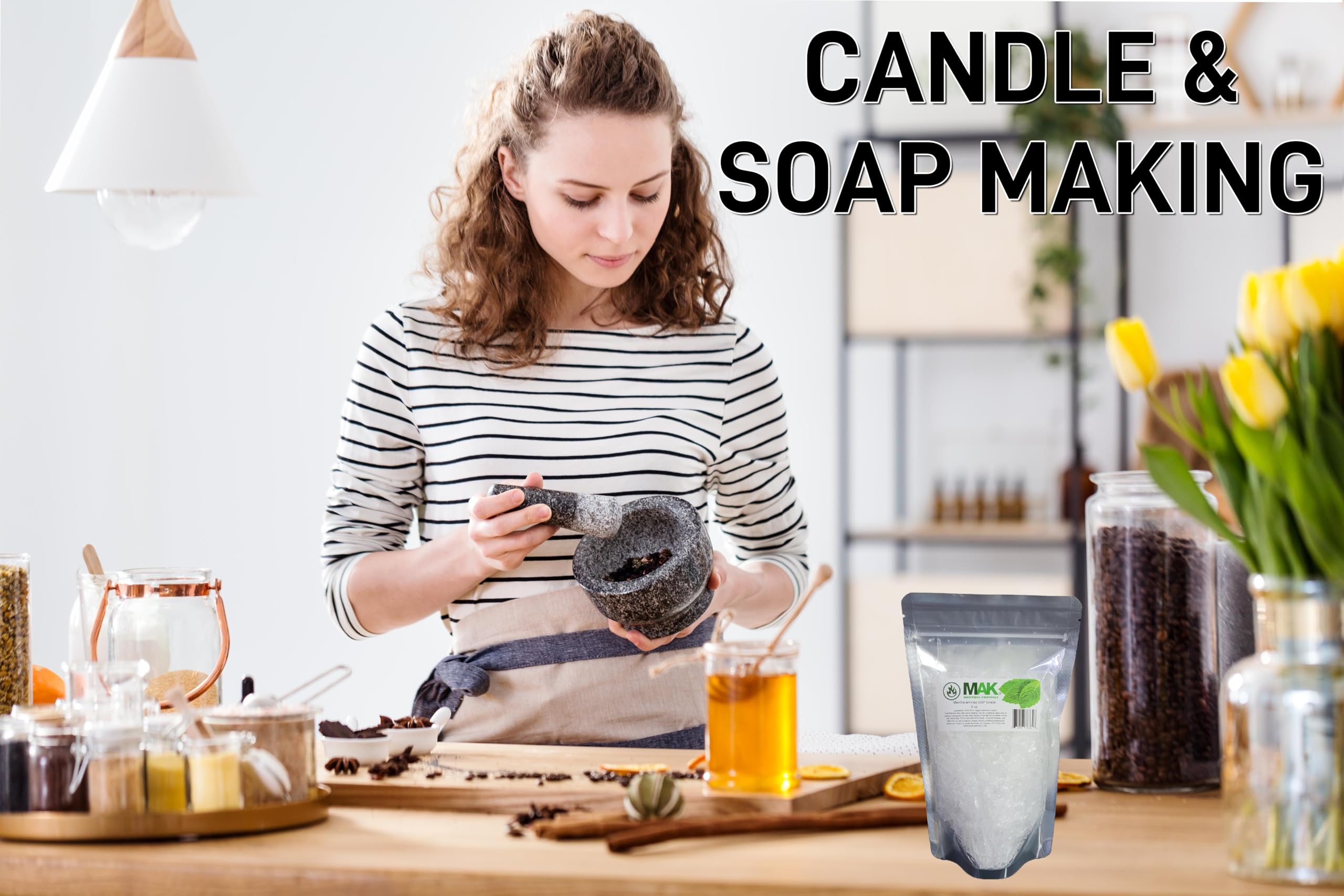 MAK Menthol Crystals 227g in a home spa setting