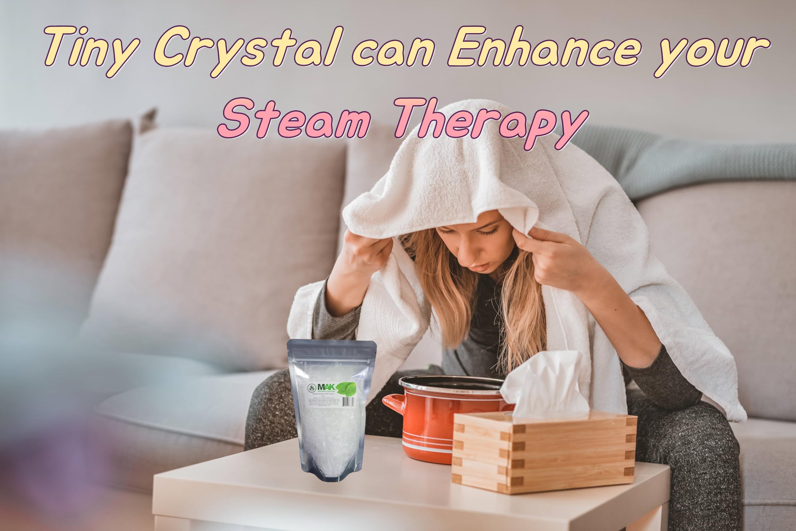 MAK Menthol Crystals 227g with steam room setup