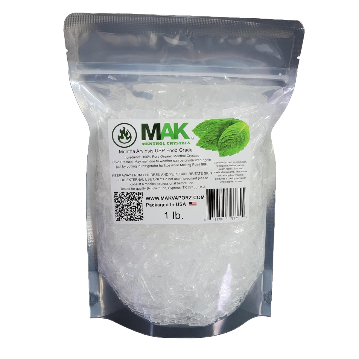 MAK Menthol Crystals 454g front view in packaging
