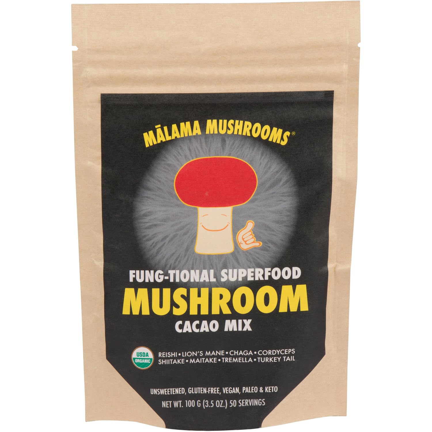 MALAMA MUSHROOMS 8-Mushroom Hot Cacao Mix packaging front view