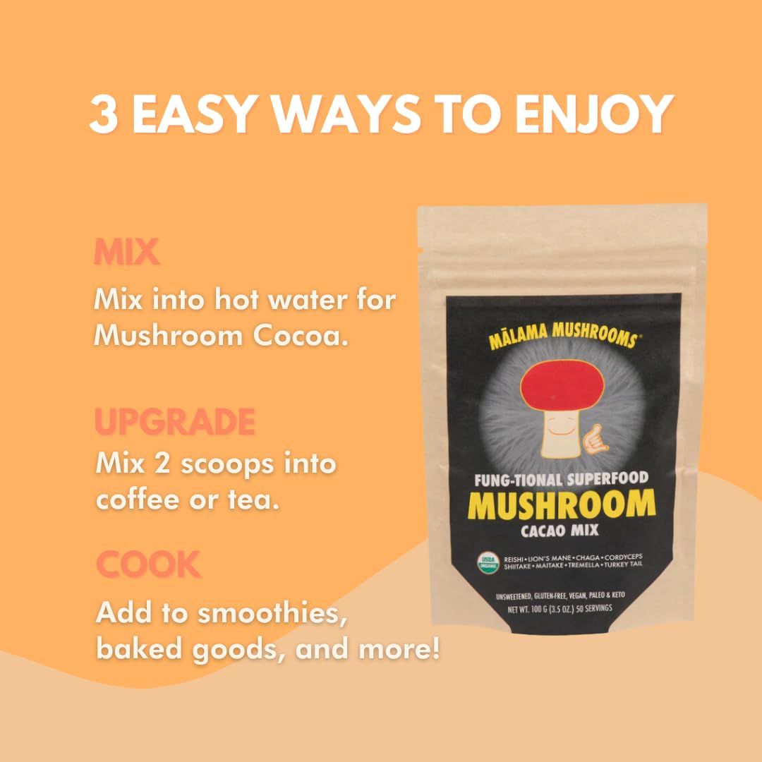MALAMA MUSHROOMS 8-Mushroom Hot Cacao Mix scoop with powder