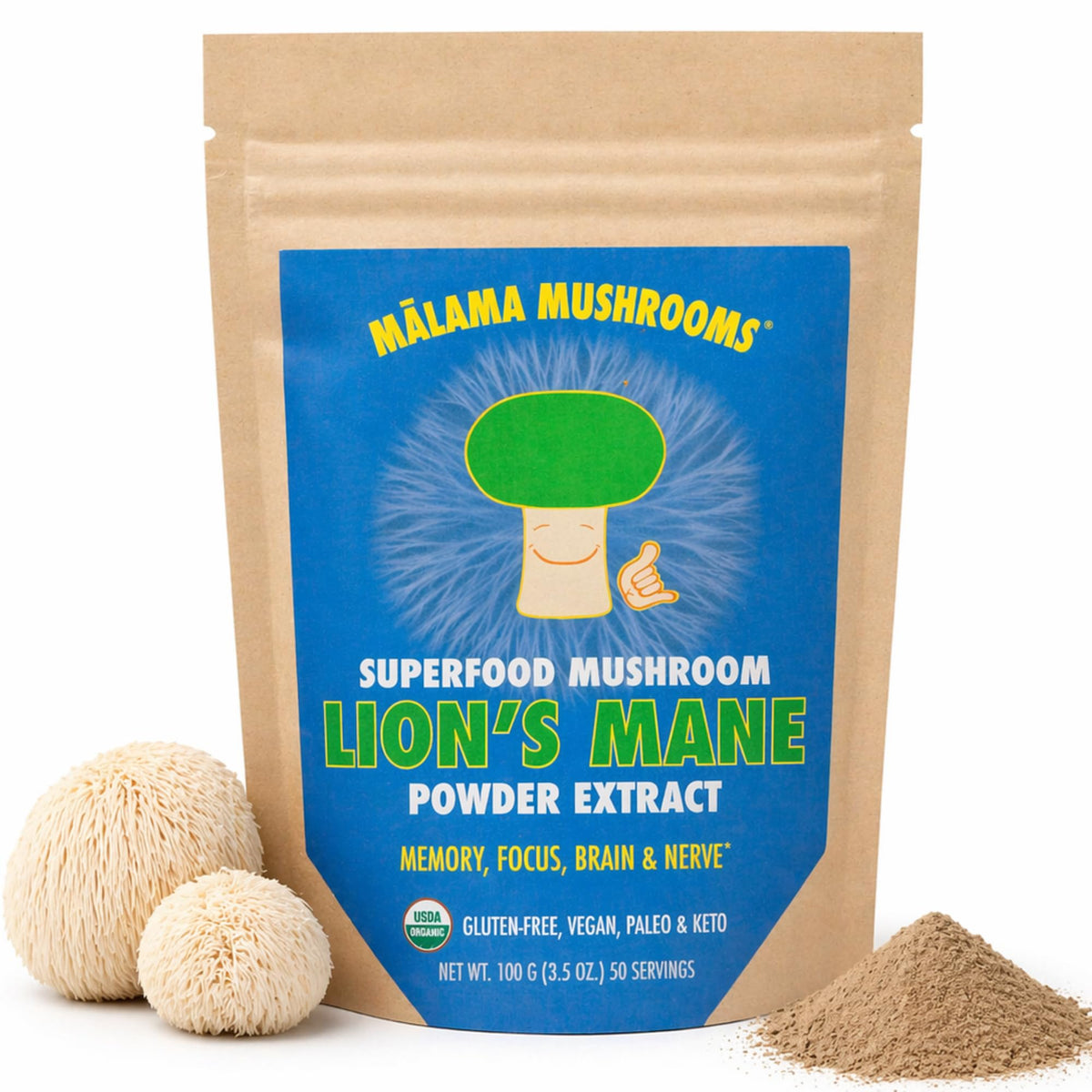 MALAMA MUSHROOMS Lion's Mane Mushroom Powder front view