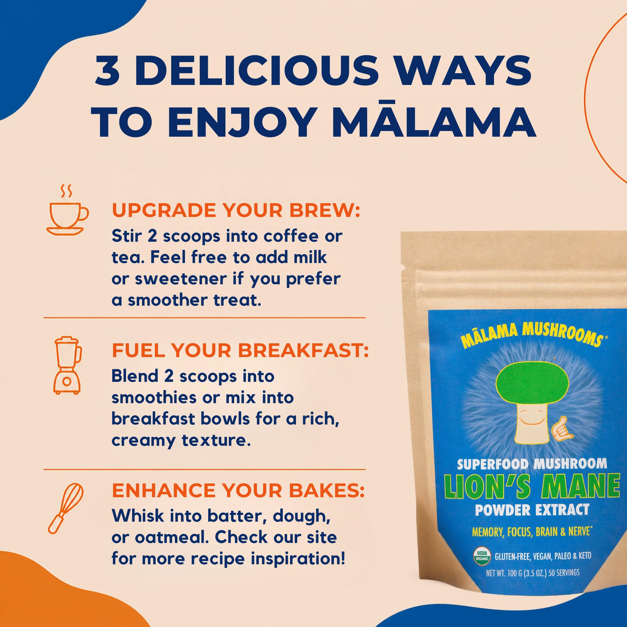 MALAMA MUSHROOMS Lion's Mane Mushroom Powder scoop