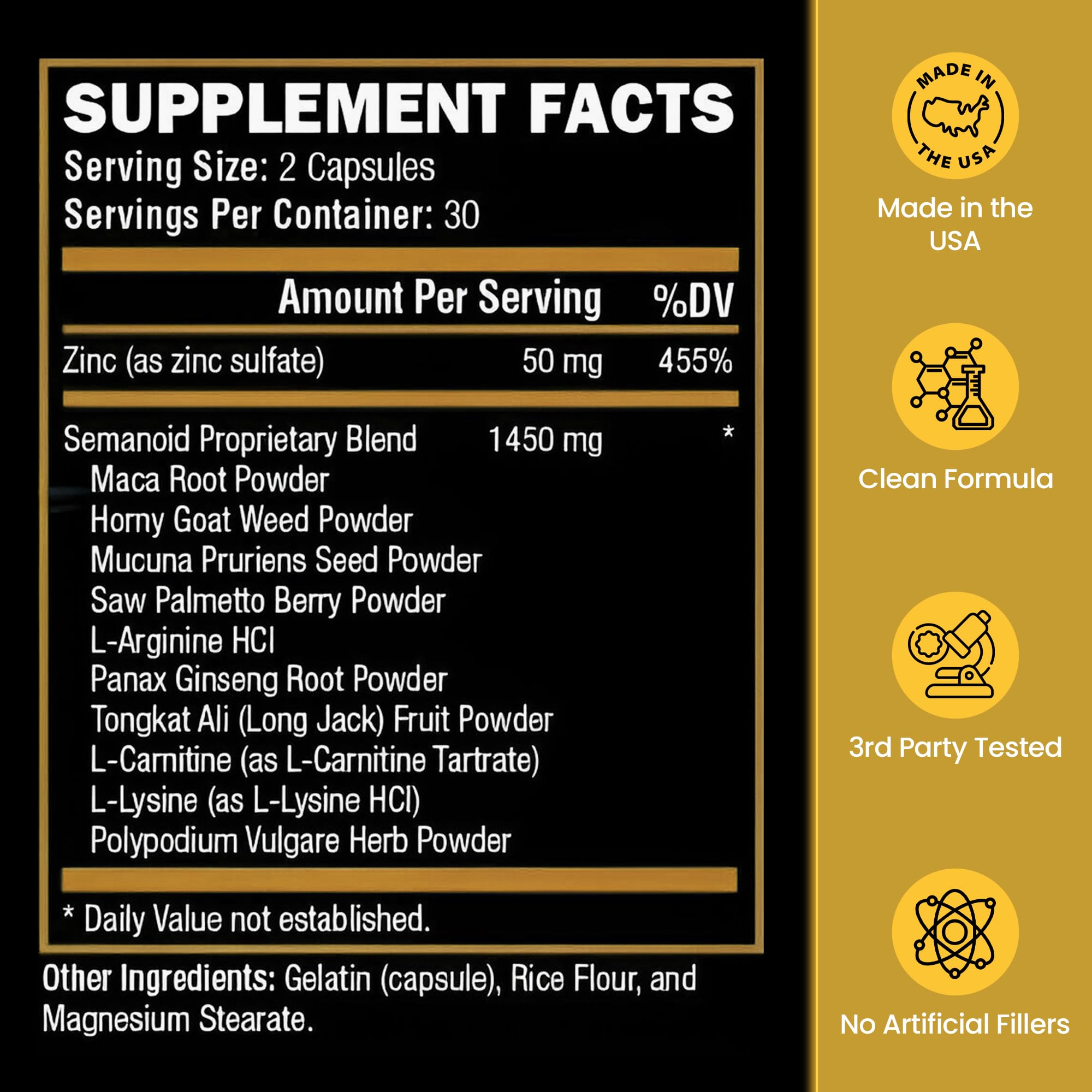 Male FX Labs Semanoid multivitamin supplement ingredients list