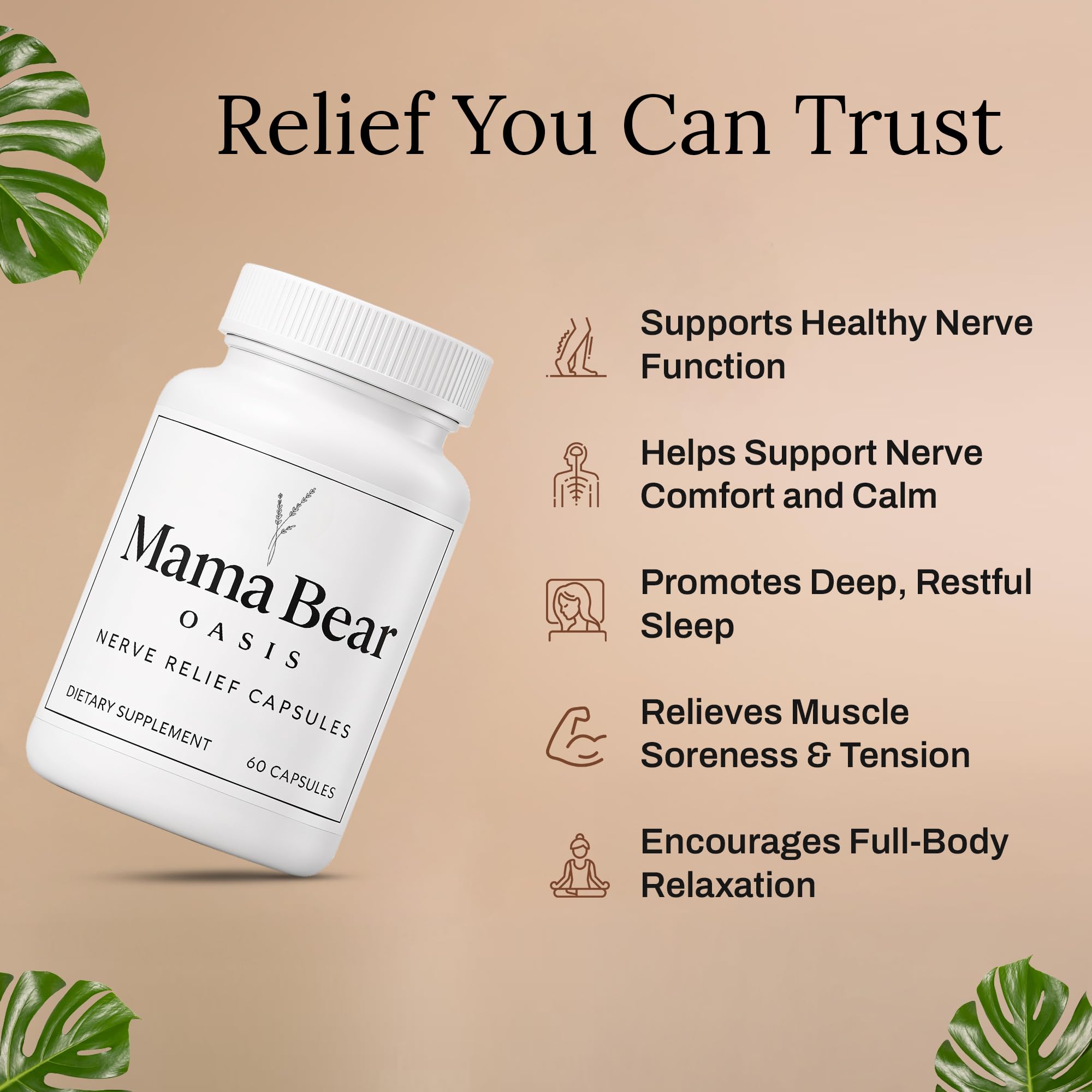 Mama Bear Oasis Neuropathy Capsules opened bottle with capsules visible