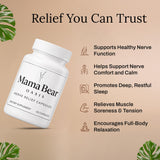 Mama Bear Oasis Neuropathy Capsules opened bottle with capsules visible