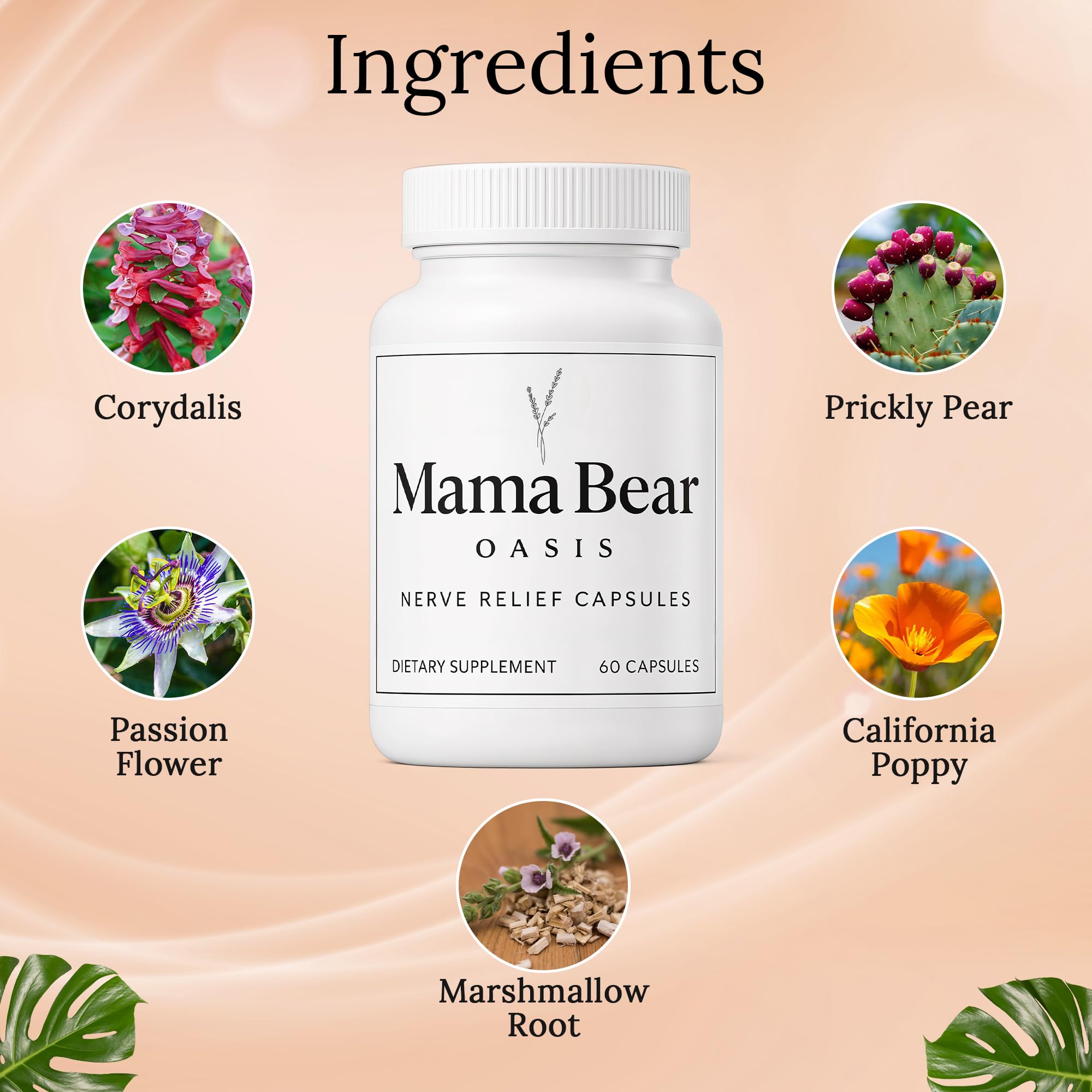 Mama Bear Oasis Neuropathy Capsules side view showing label