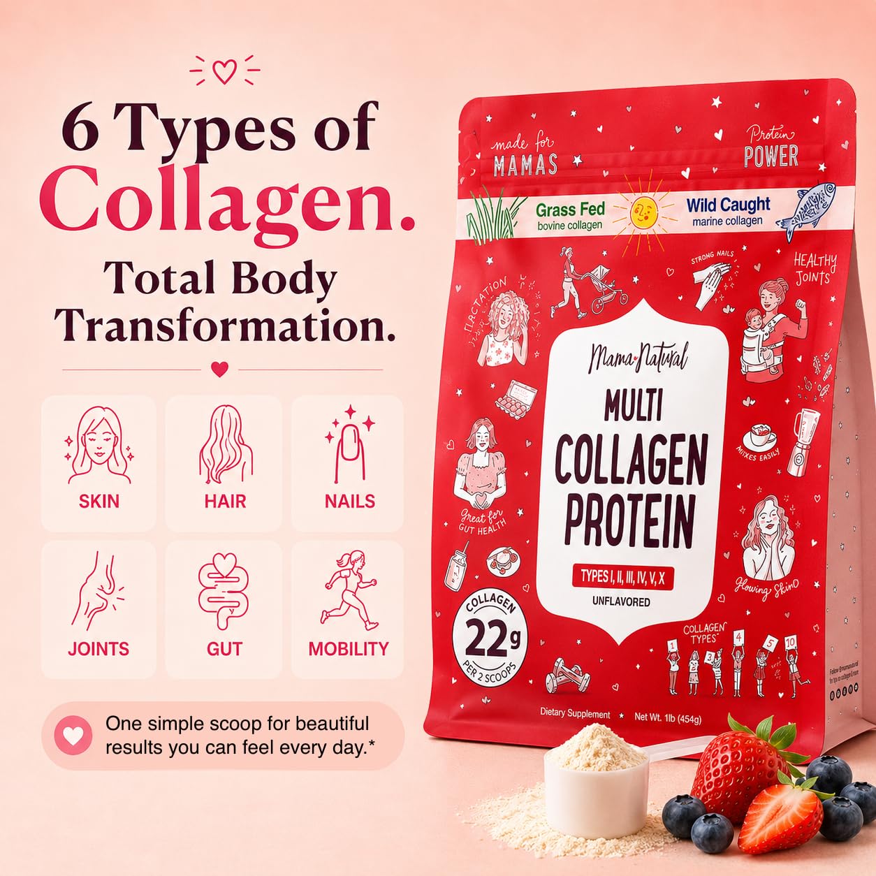 Mama Natural Collagen Powder packaging side view