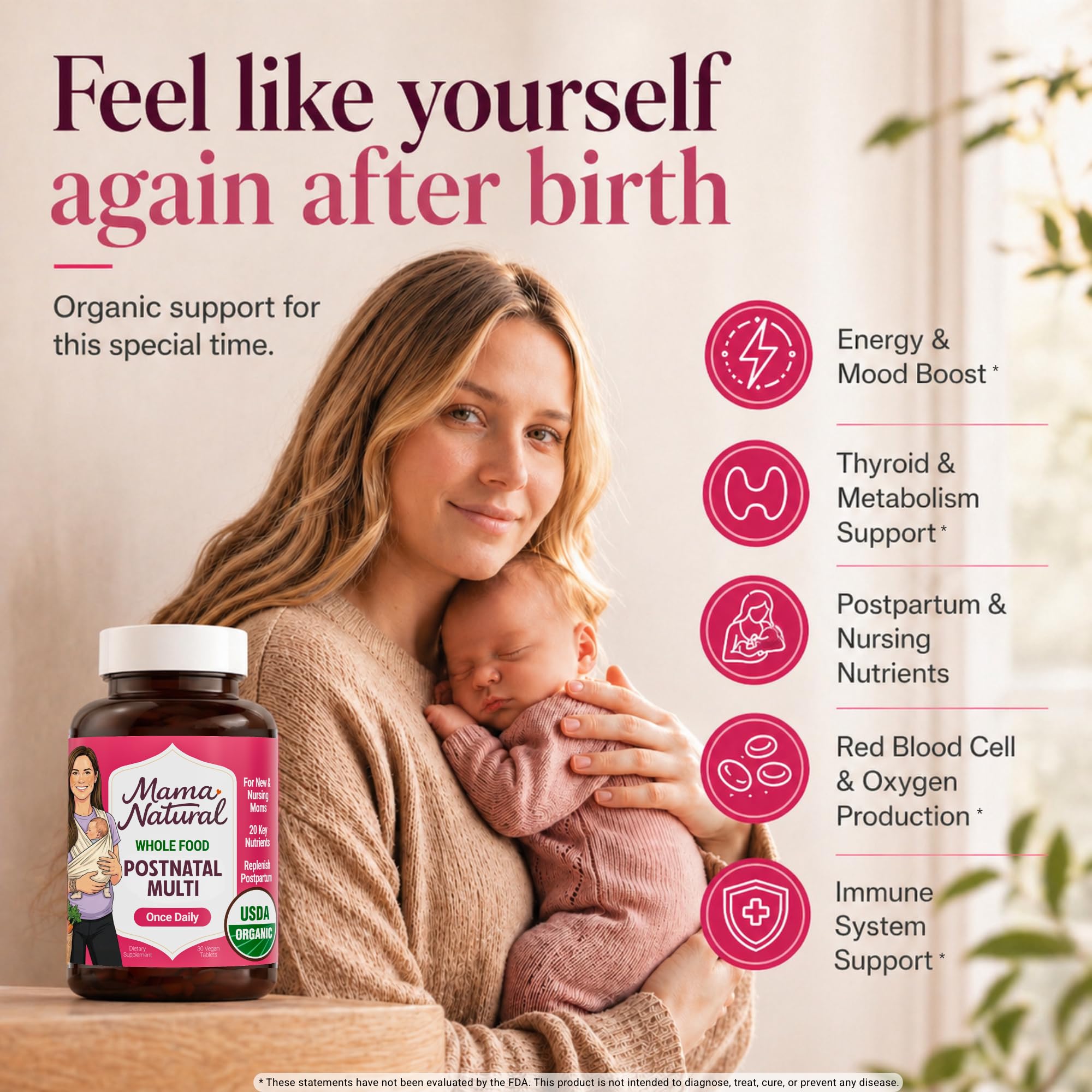 Mama Natural Postnatal Multi Organic Multivitamin side view