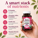 Mama Natural Postnatal Multi Organic Multivitamin with a glass of water