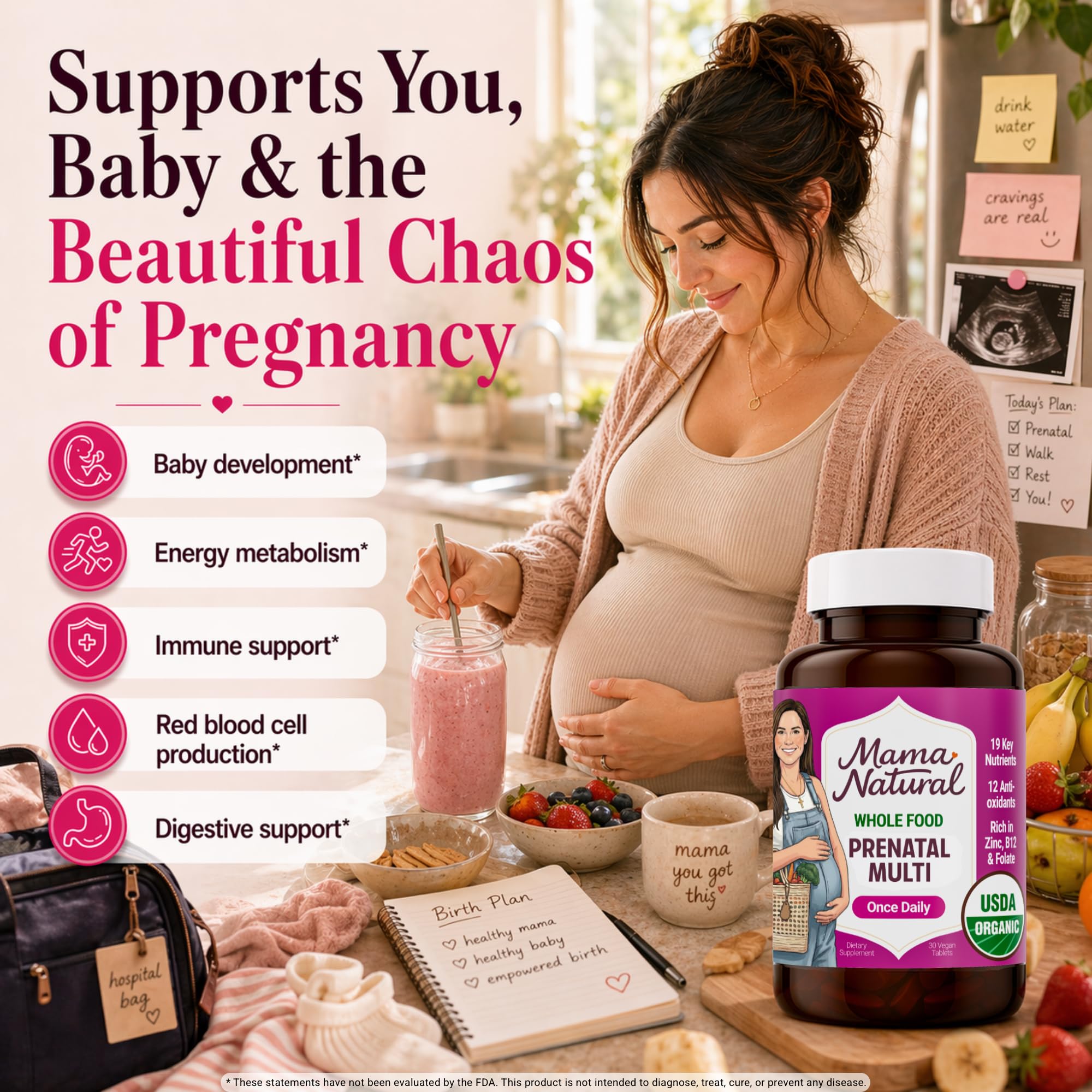 Mama Natural Prenatal Multivitamin tablet close-up