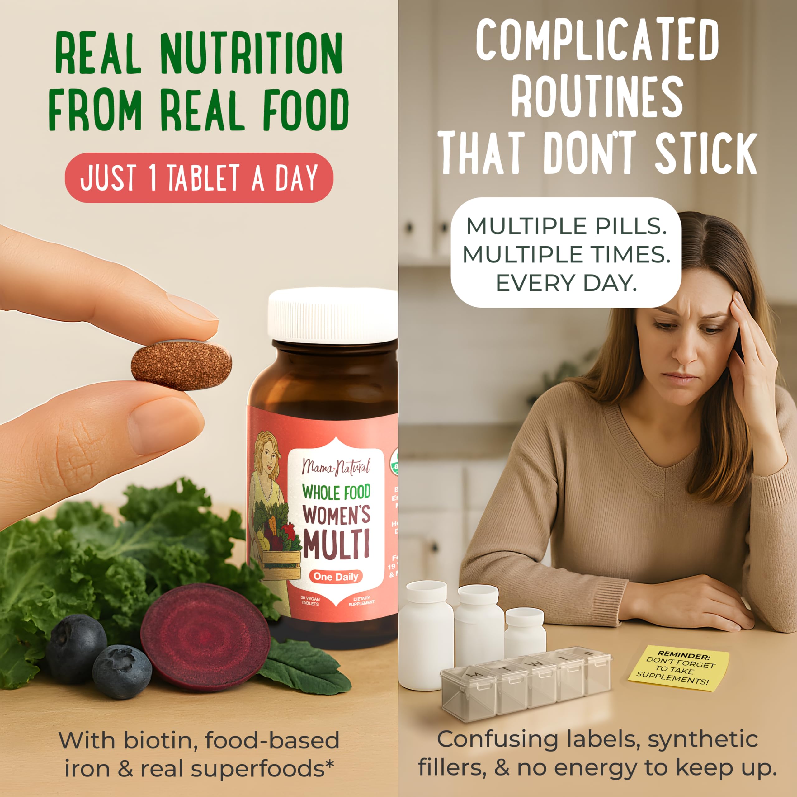 Mama Natural Women's Multivitamin ingredients list on packaging