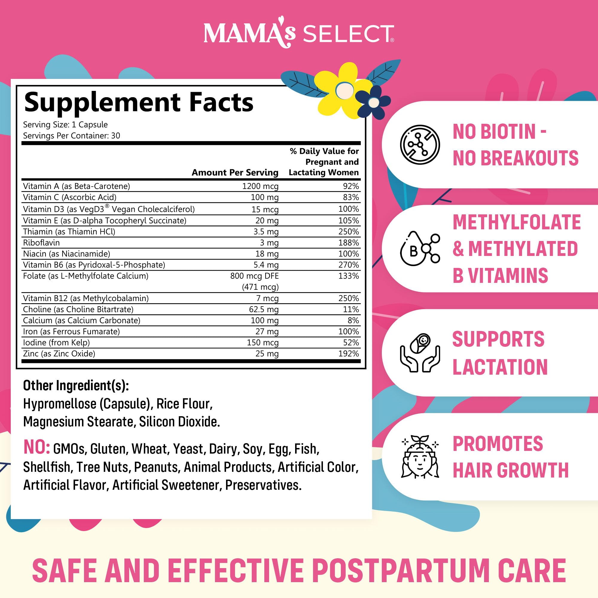 Mama's Select Postnatal Vitamins bottle with label