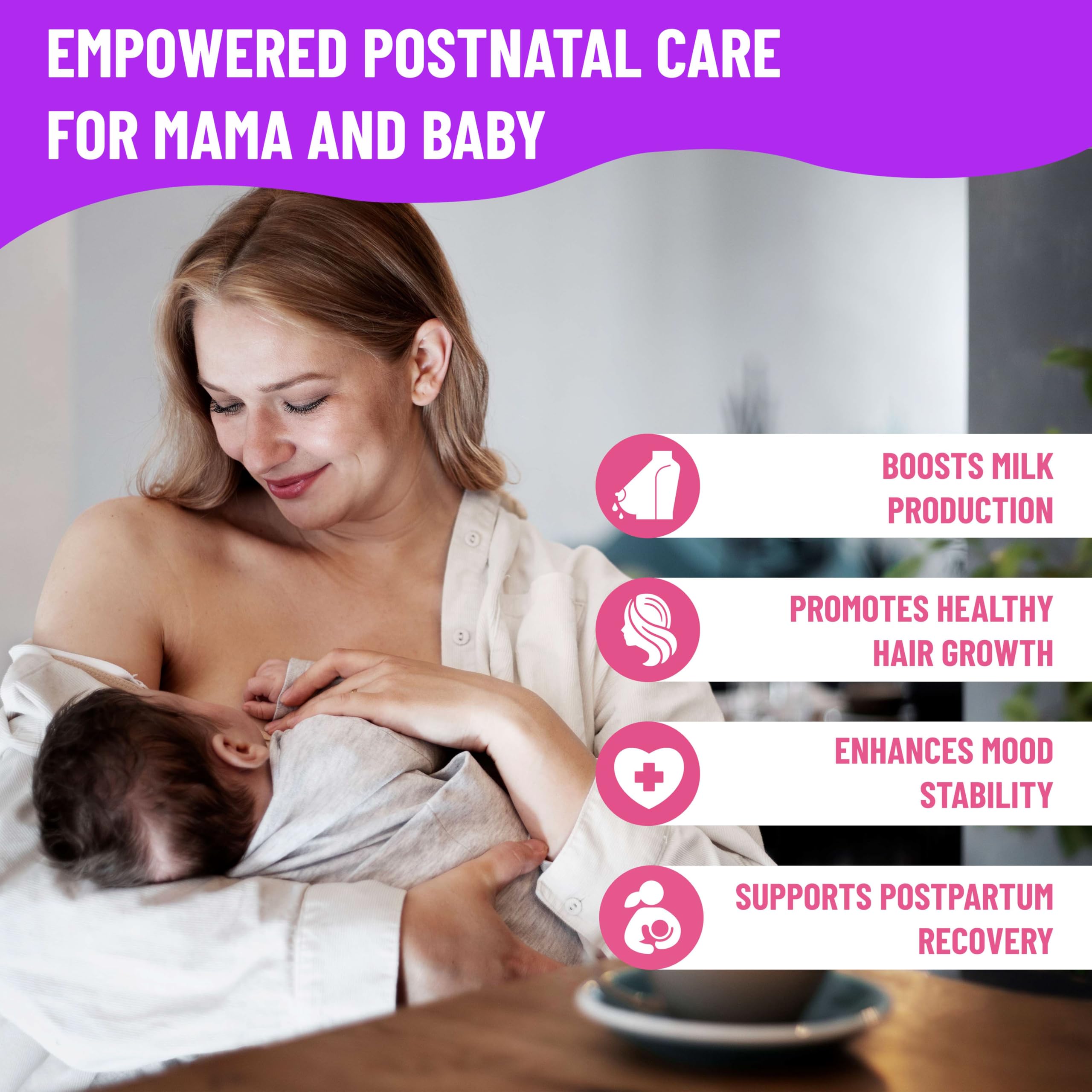 Mama's Select Postnatal Vitamins packaging on kitchen counter