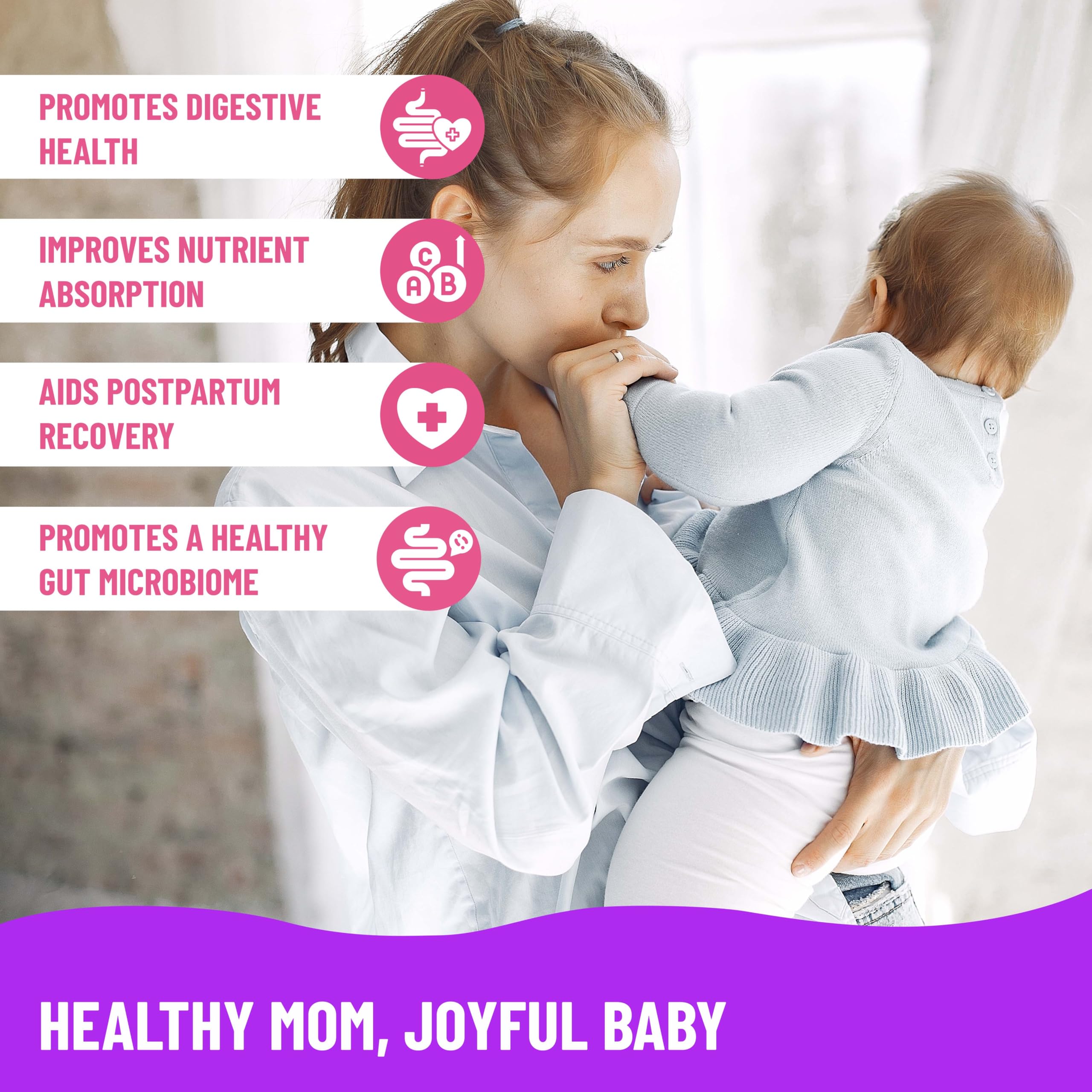 Mama's Select Prenatal Probiotic 32g with a glass of water