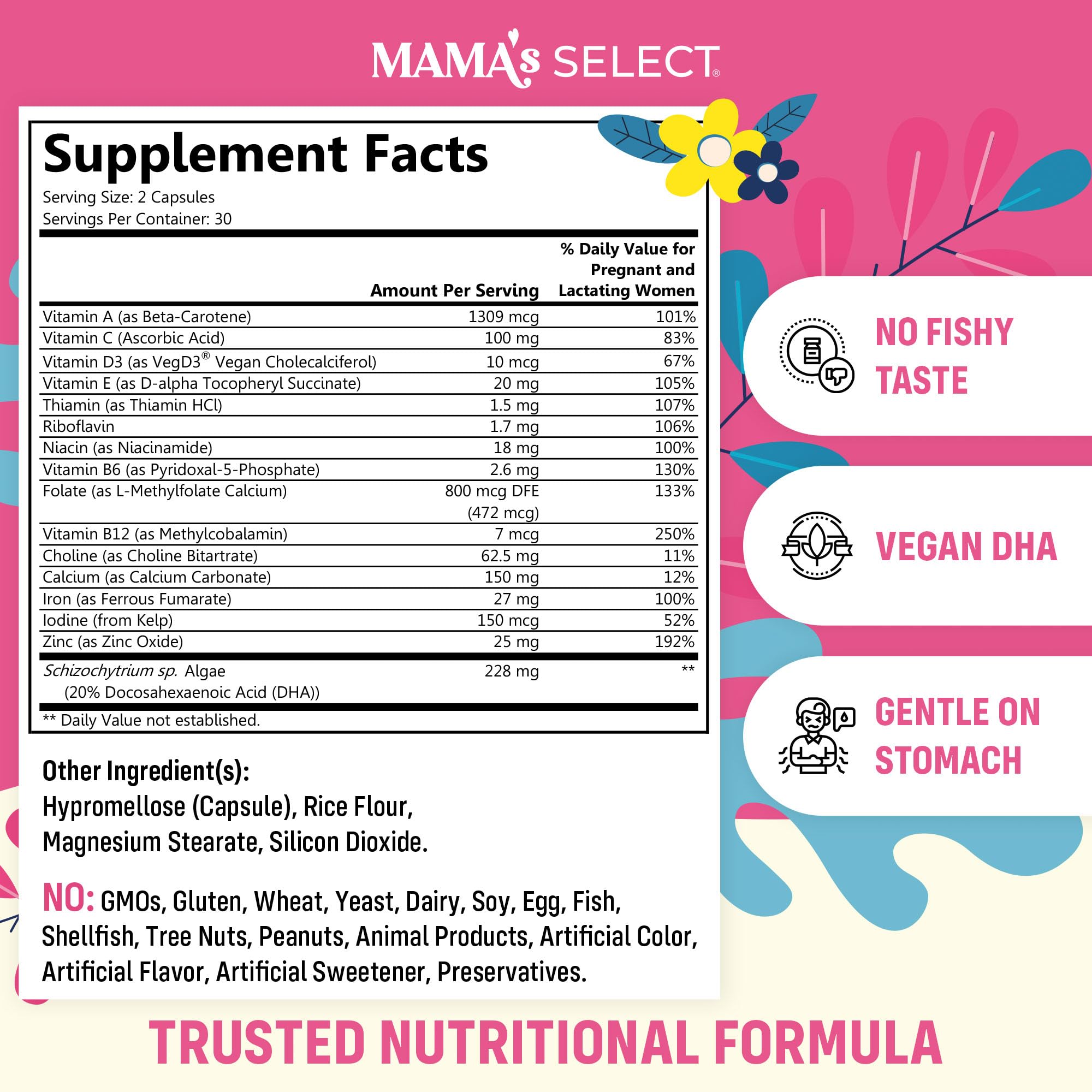 Mama's Select Prenatal Vitamins 60 Capsules side view