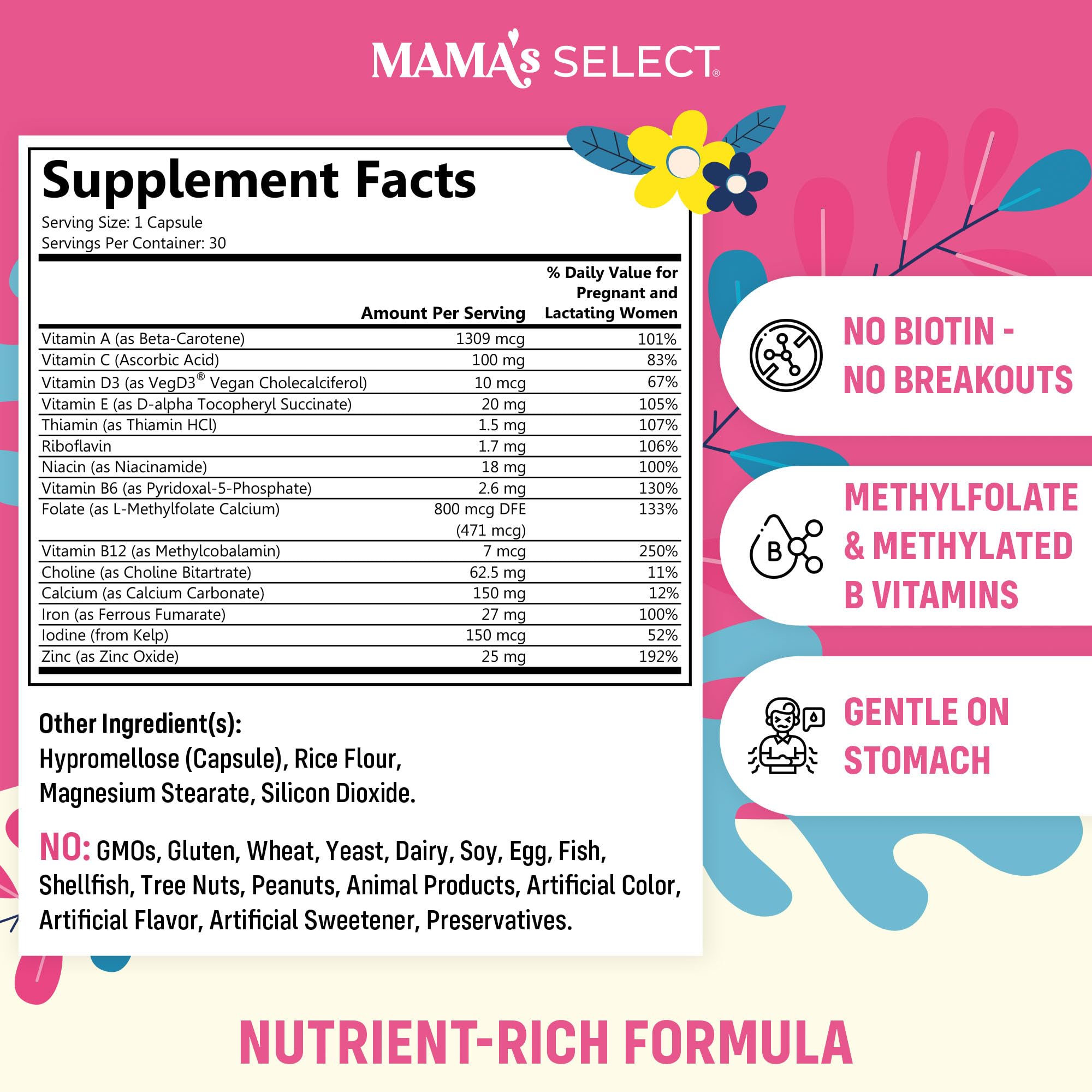 Mama's Select Prenatal Vitamins bottle with label