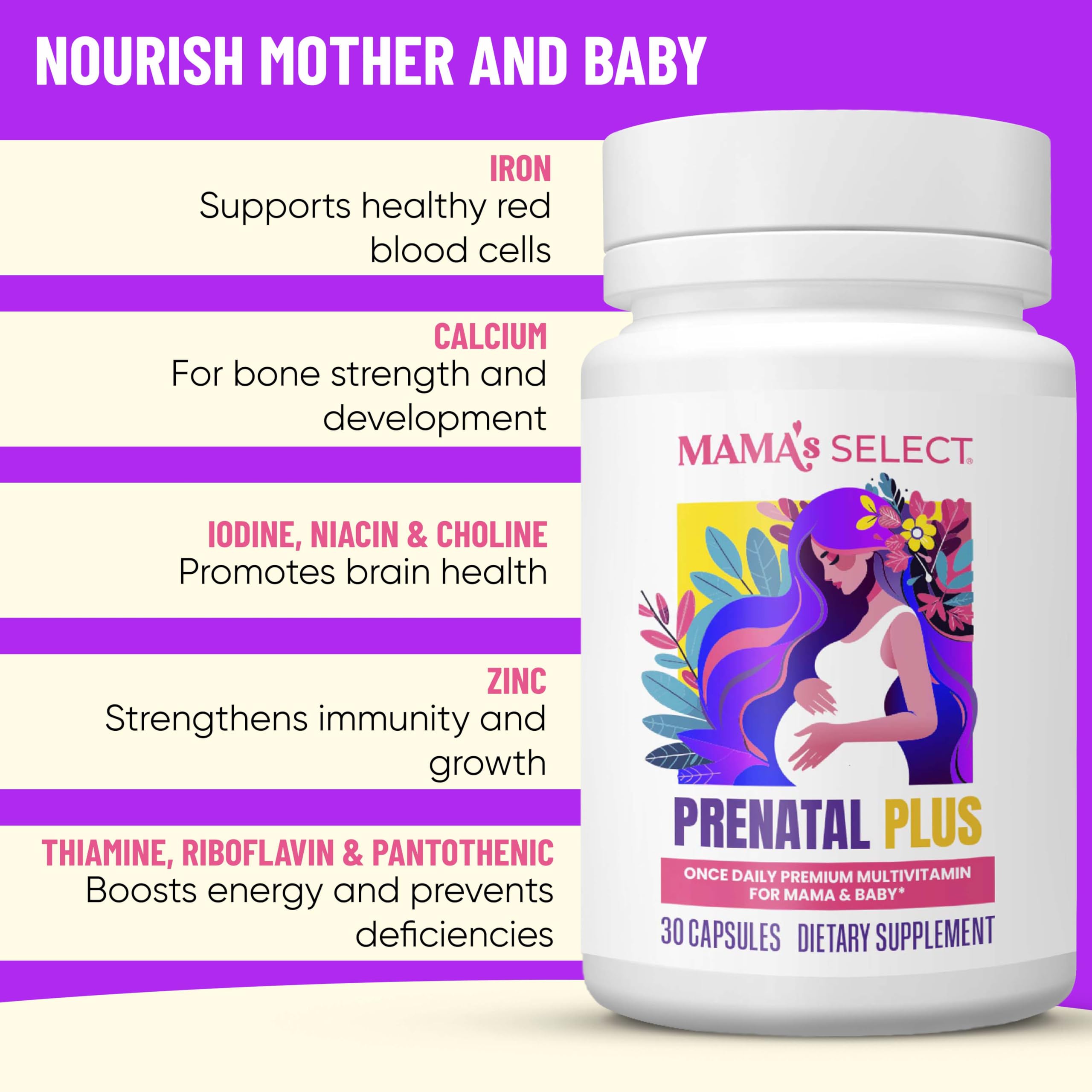Mama's Select Prenatal Vitamins ingredients list on packaging