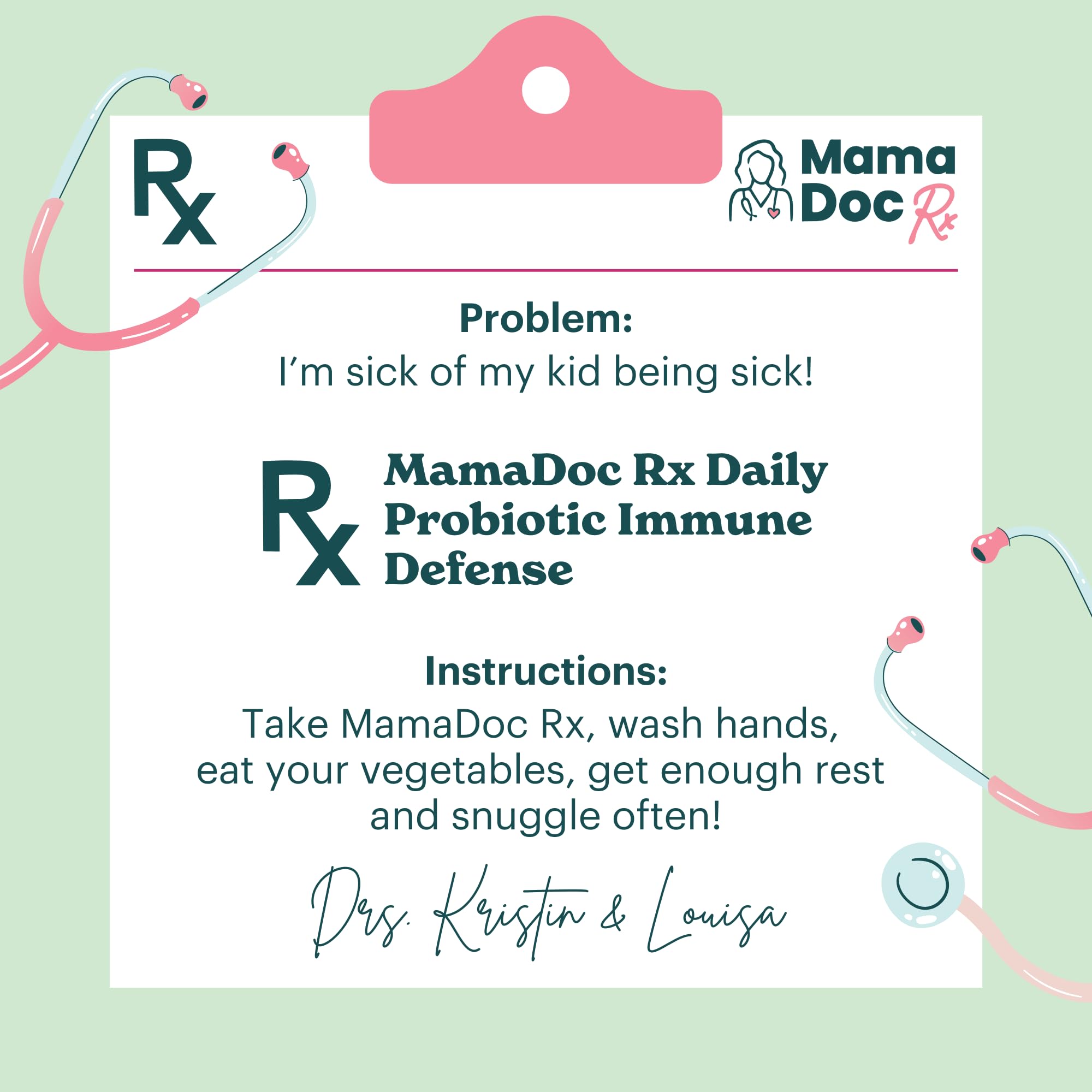 MamaDoc Rx Kids Probiotic Chewables with fresh fruit background