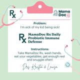 MamaDoc Rx Kids Probiotic Chewables with fresh fruit background